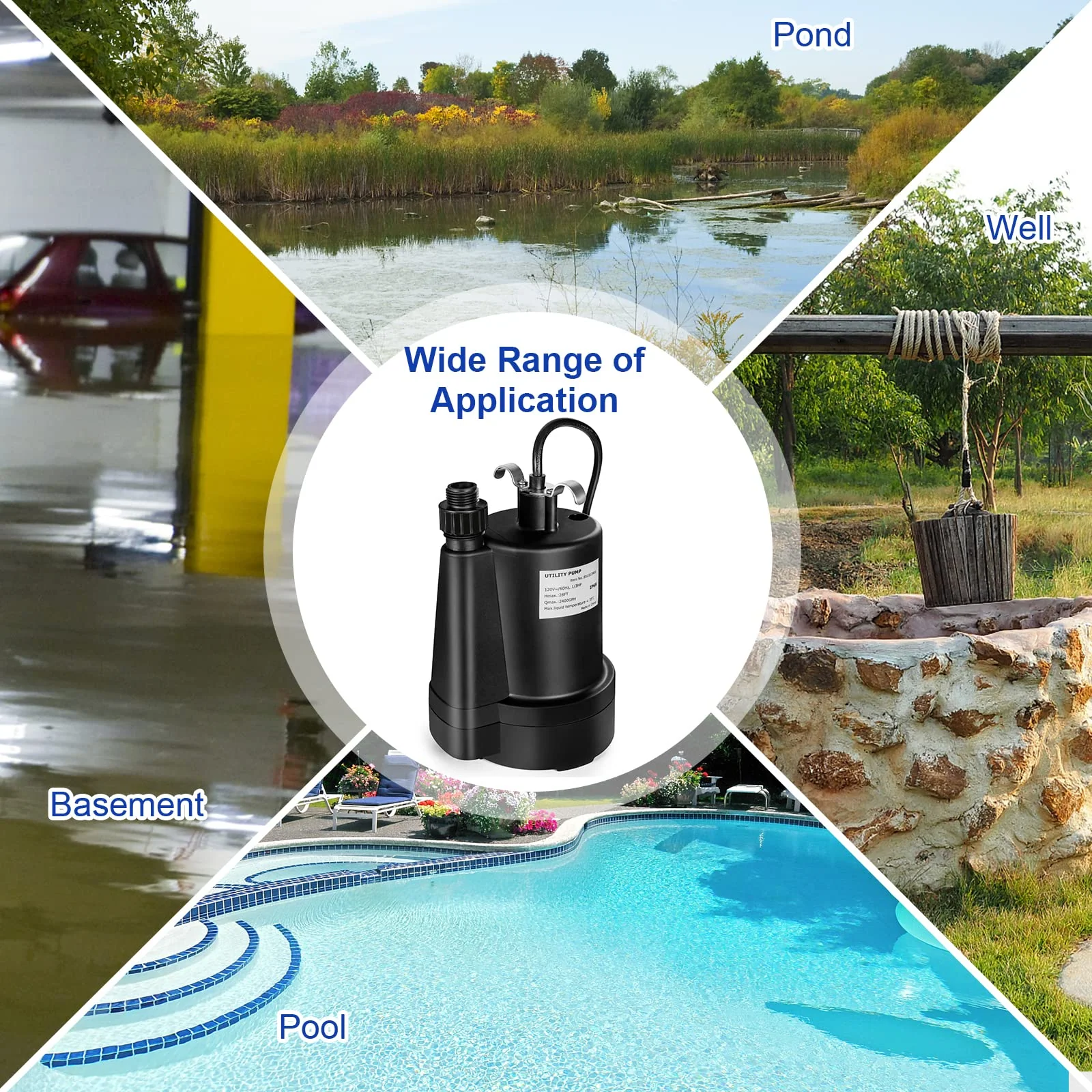 Goplus Submersible Water Pump, 1/3HP 2400GPH Sump Pump w/ 10 FT Cord & Inlet Screen - Image 9