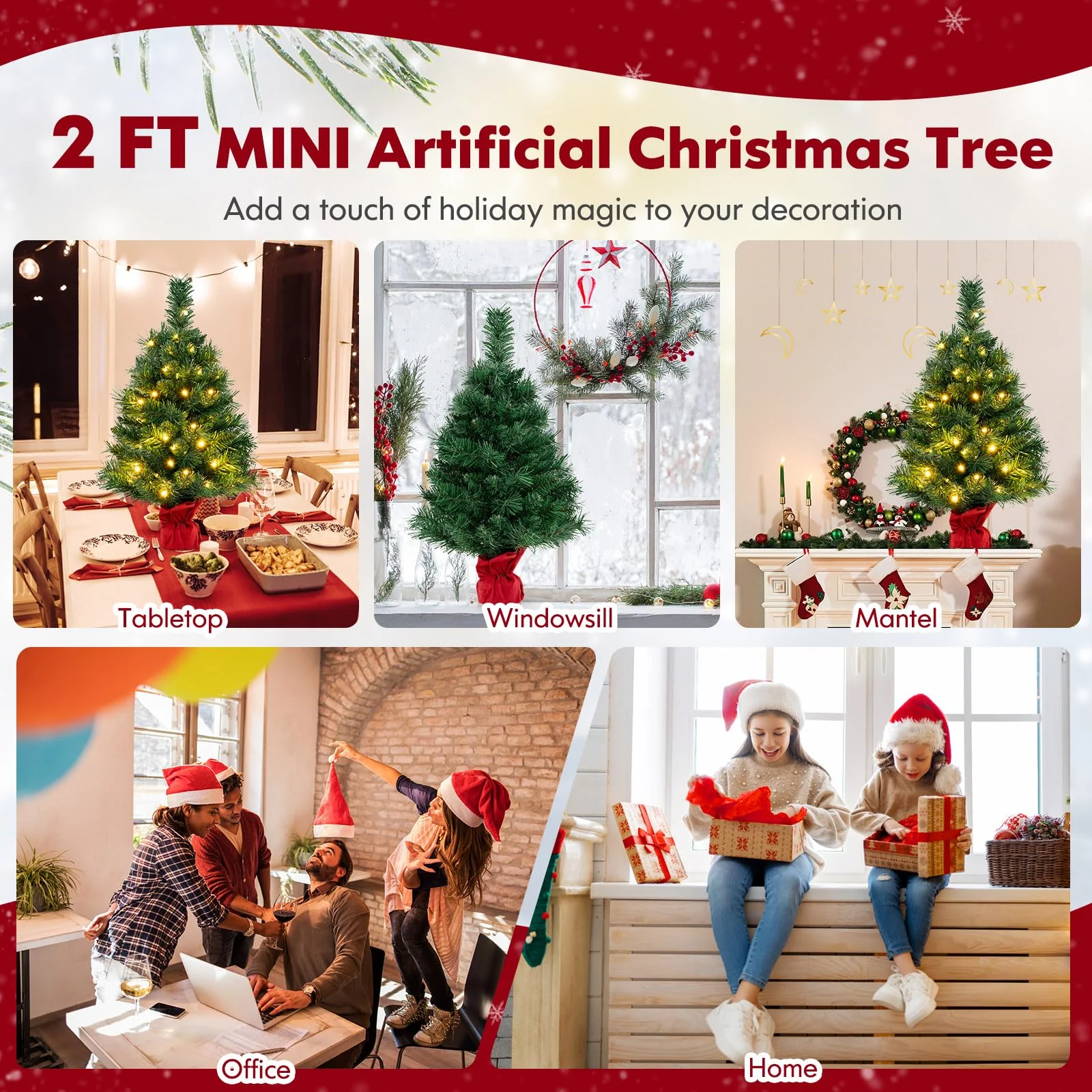 Goplus Tabletop Battery Operated Small Fir Xmas Tree with Warm White LED Lights - Image 2