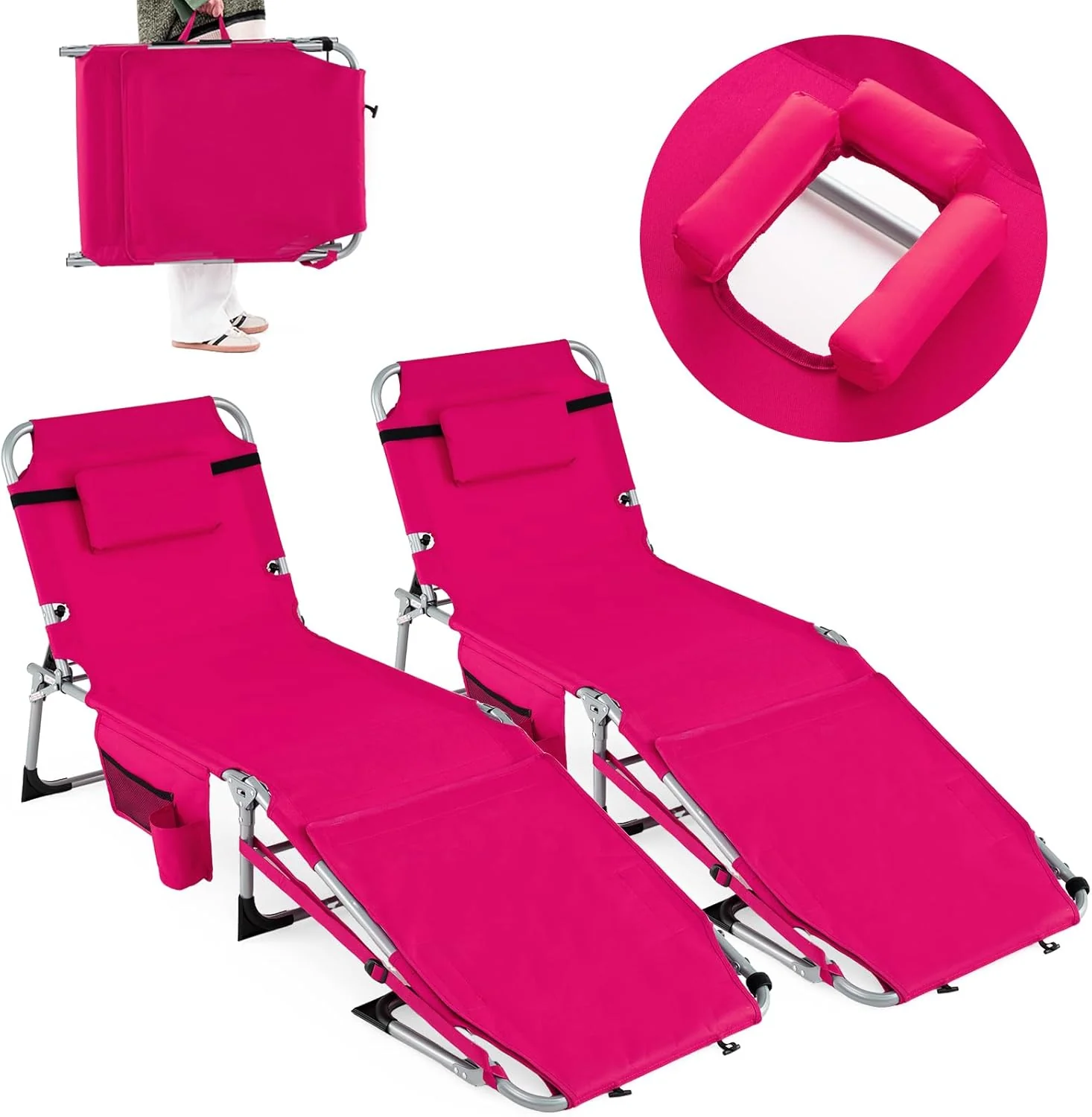 Goplus Tanning Chair with Face Arm Holes w/4-Level Backrest & Head Pillow for Pool Beach - Image 14