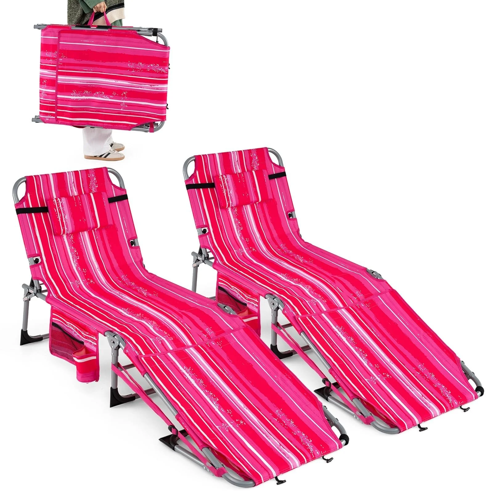 Goplus Tanning Chair with Face Arm Holes w/4-Level Backrest & Head Pillow for Pool Beach - Image 16