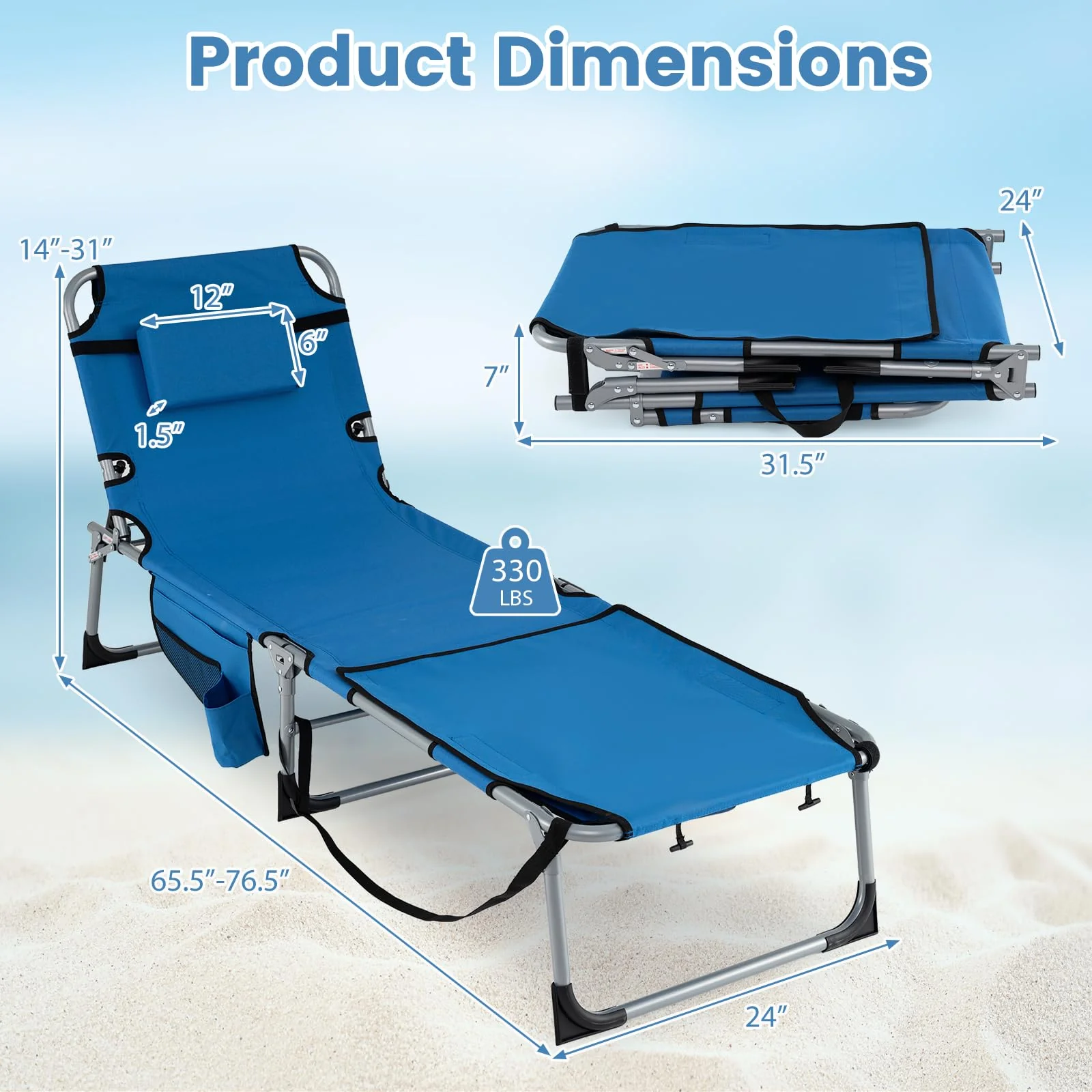Goplus Tanning Chair with Face Arm Holes w/4-Level Backrest & Head Pillow for Pool Beach - Image 4