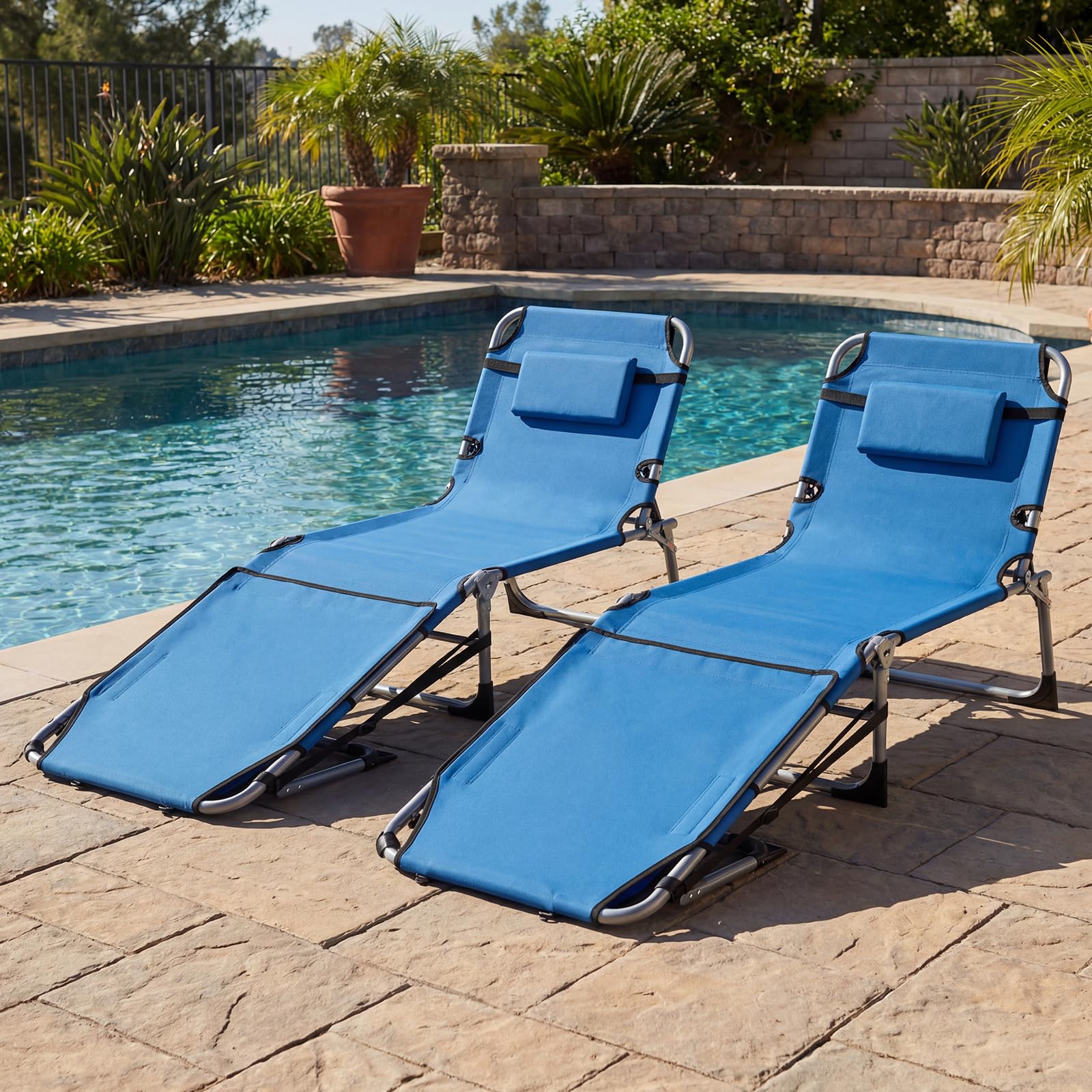Goplus Tanning Chair with Face Arm Holes w/4-Level Backrest & Head Pillow for Pool Beach - Image 9