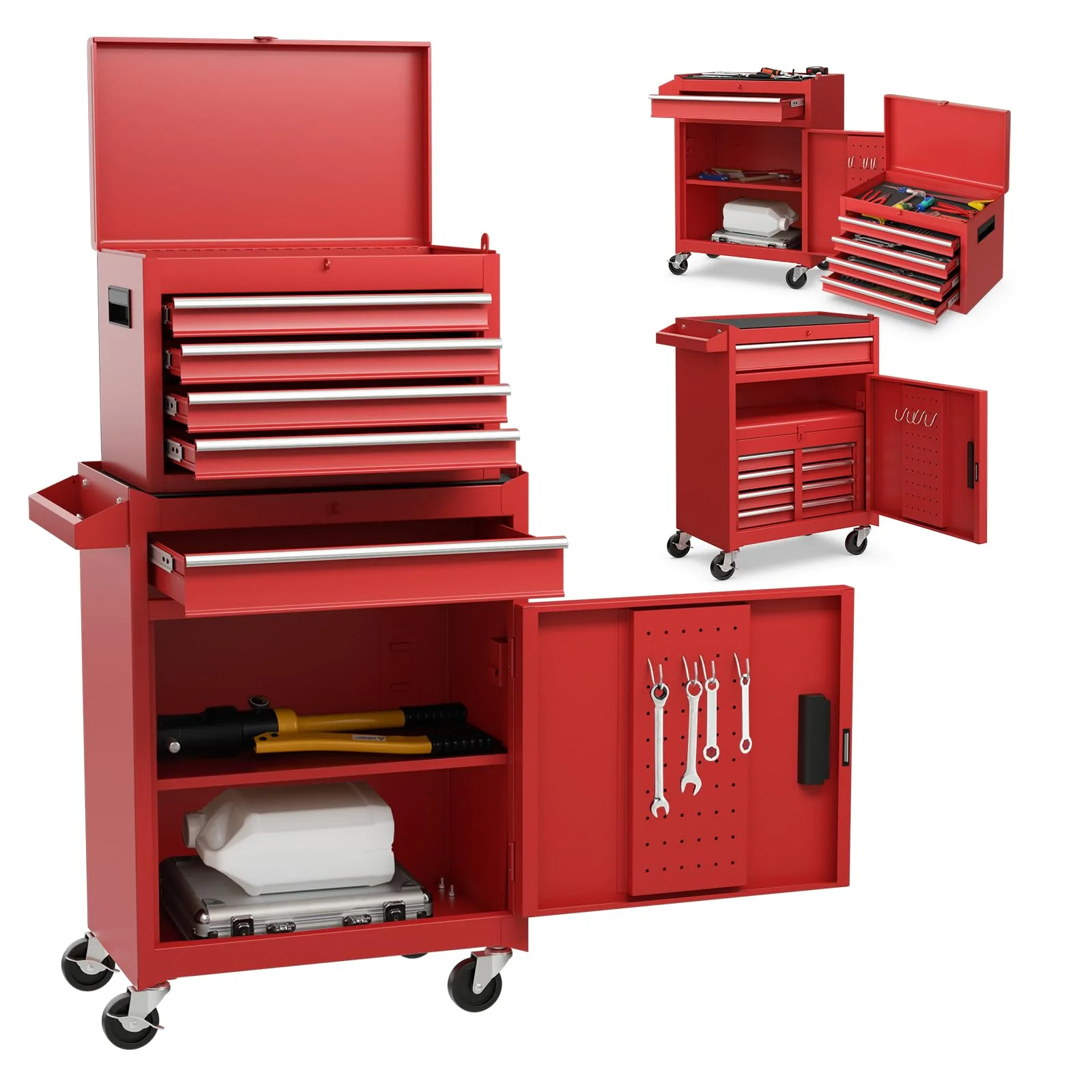 Goplus Tool Chest, 5-Drawer Rolling Tool Storage Cabinet with Detachable Top Tool Box - Image 10