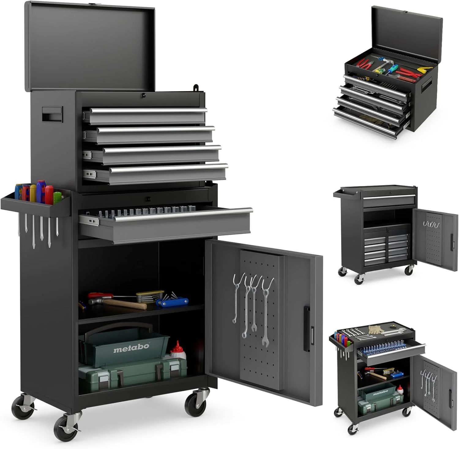 Goplus Tool Chest, 5-Drawer Rolling Tool Storage Cabinet with Detachable Top Tool Box - Image 14