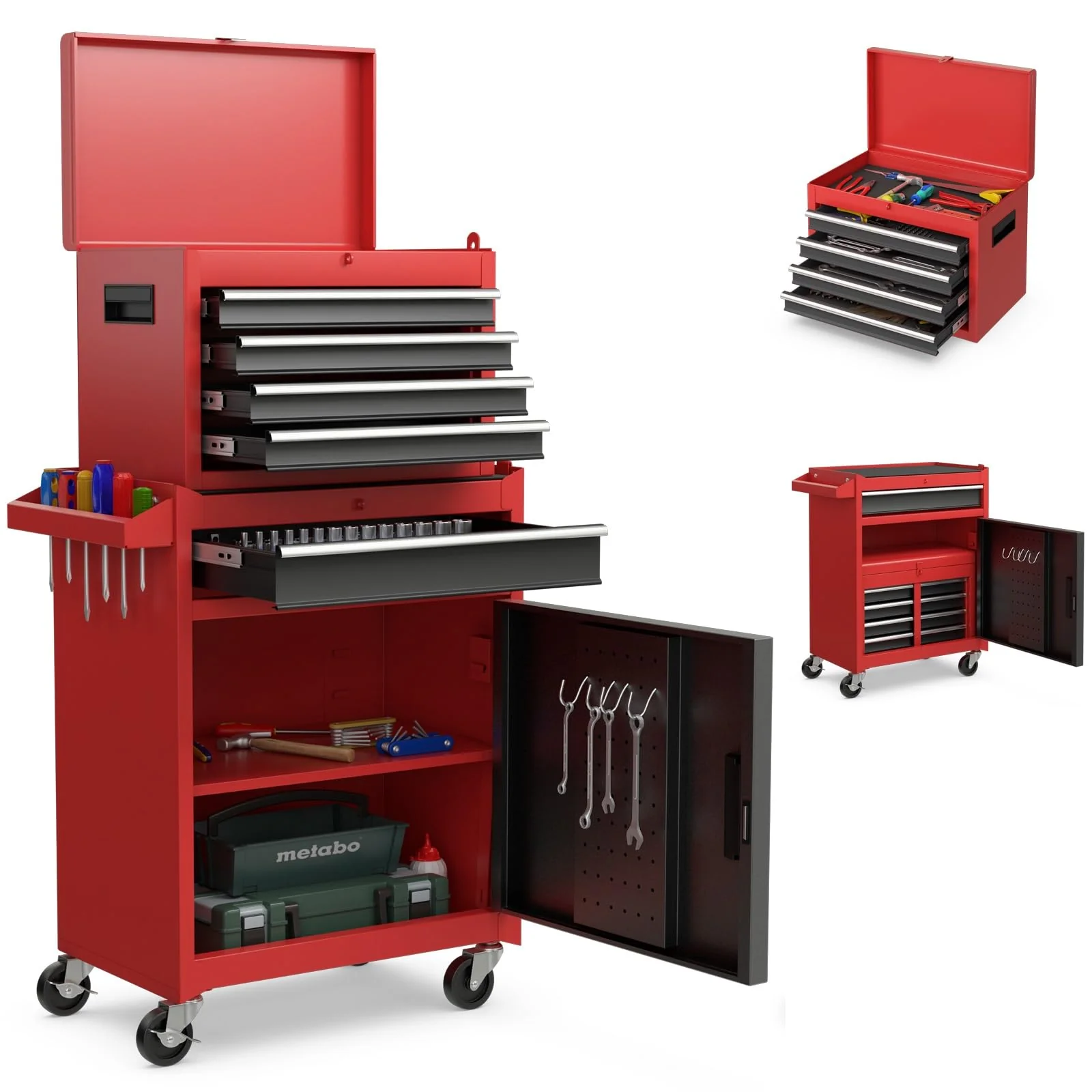 Goplus Tool Chest, 5-Drawer Rolling Tool Storage Cabinet with Detachable Top Tool Box - Image 16