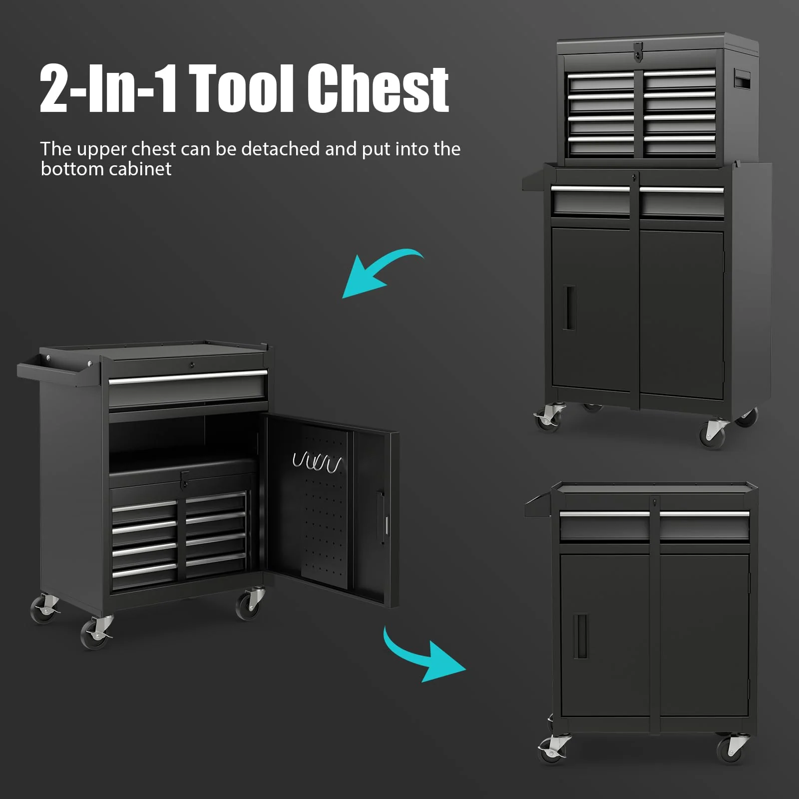 Goplus Tool Chest, 5-Drawer Rolling Tool Storage Cabinet with Detachable Top Tool Box - Image 5