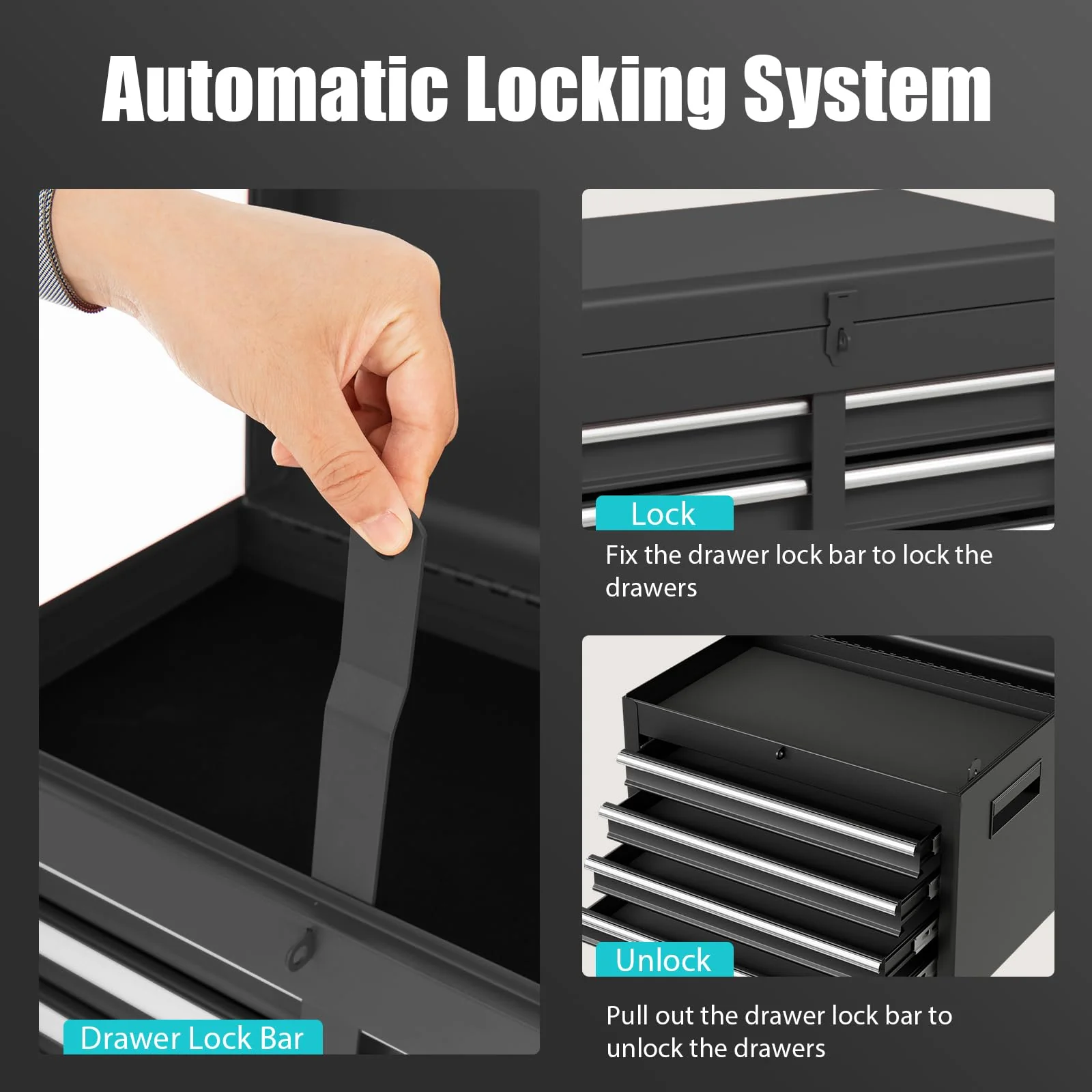 Goplus Tool Chest, 5-Drawer Rolling Tool Storage Cabinet with Detachable Top Tool Box - Image 7