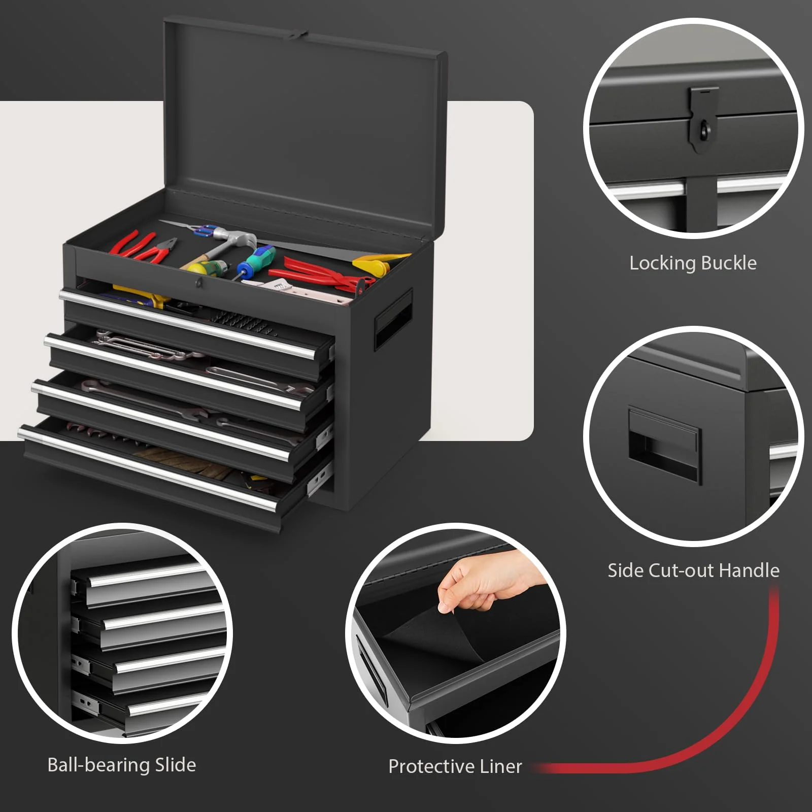 Goplus Tool Chest, 5-Drawer Rolling Tool Storage Cabinet with Detachable Top Tool Box - Image 8