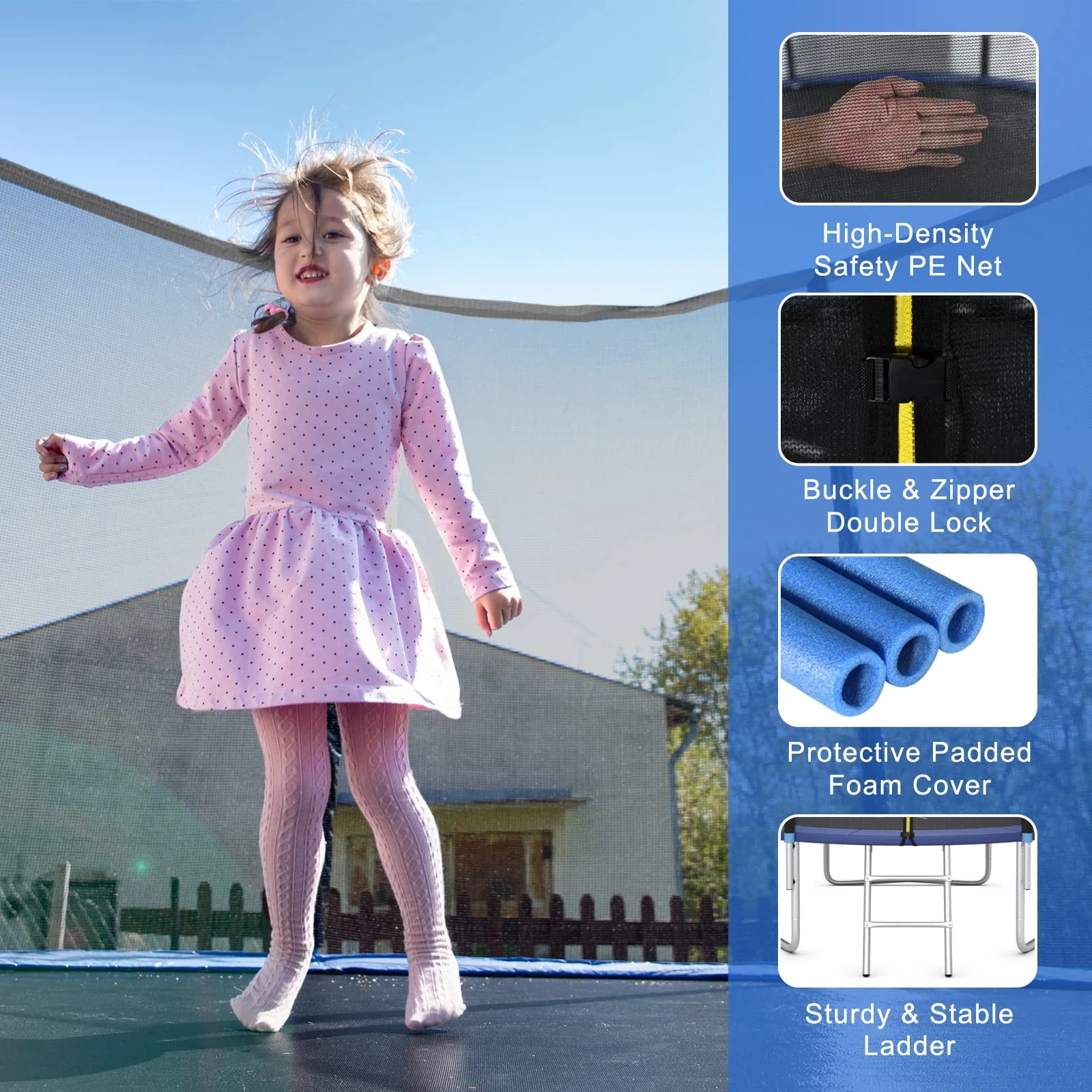 Goplus Trampoline 8FT 10FT 12FT 14FT 15FT 16FT, ASTM Approved Outdoor Recreational Trampolines W/Enclosure Net - Image 3