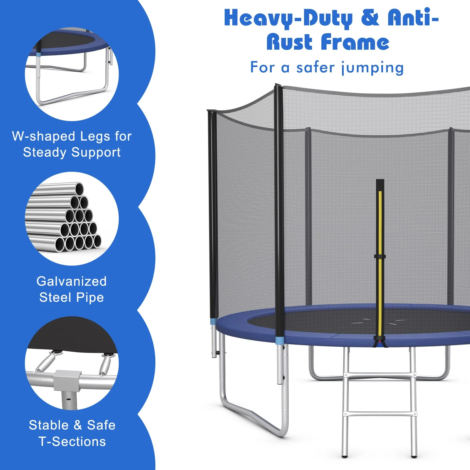 Goplus Trampoline 8FT 10FT 12FT 14FT 15FT 16FT, ASTM Approved Outdoor Recreational Trampolines W/Enclosure Net - Image 4
