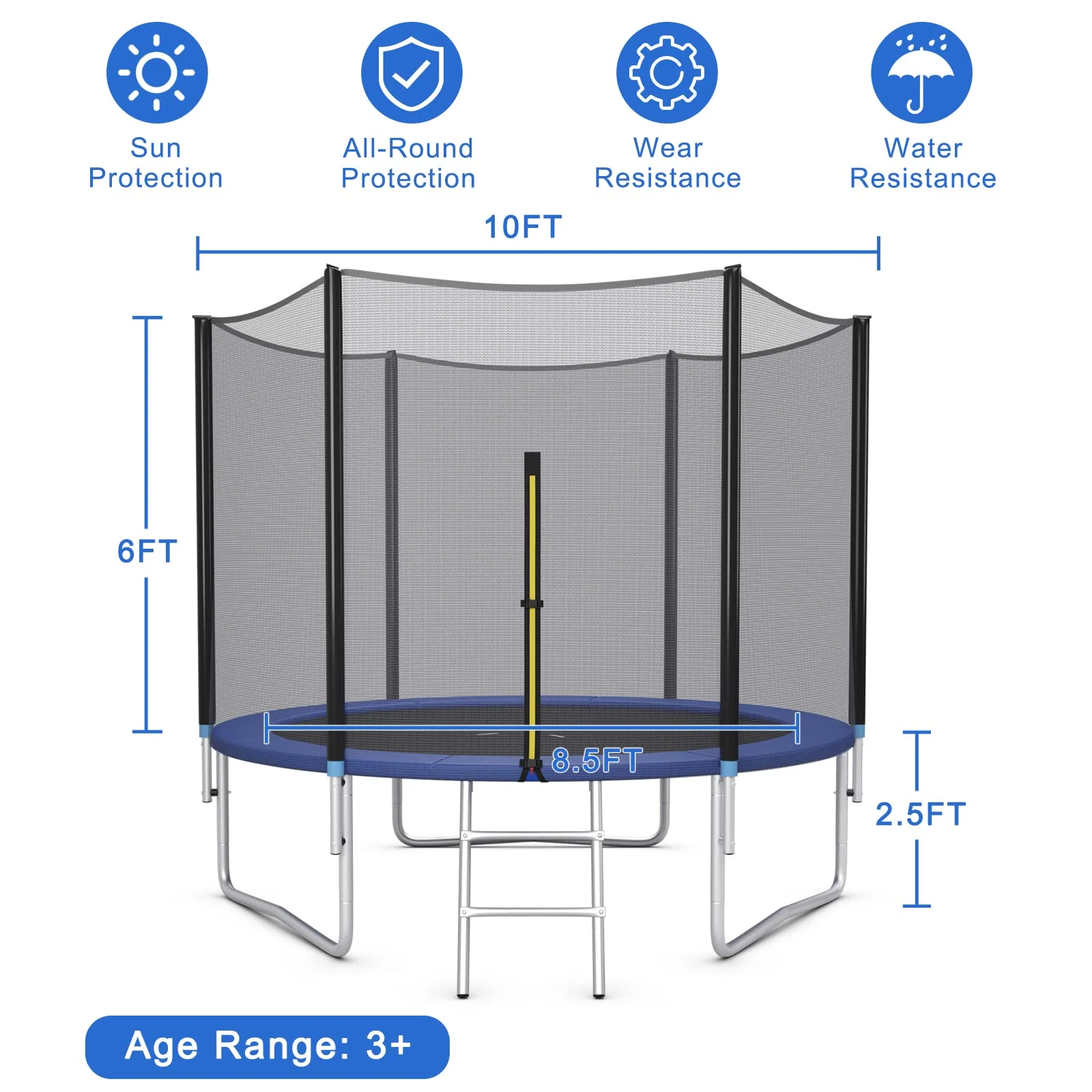 Goplus Trampoline 8FT 10FT 12FT 14FT 15FT 16FT, ASTM Approved Outdoor Recreational Trampolines W/Enclosure Net - Image 7