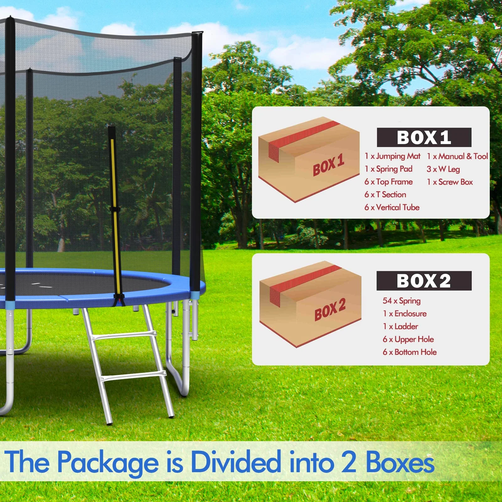 Goplus Trampoline 8FT 10FT 12FT 14FT 15FT 16FT, ASTM Approved Outdoor Recreational Trampolines W/Enclosure Net - Image 8