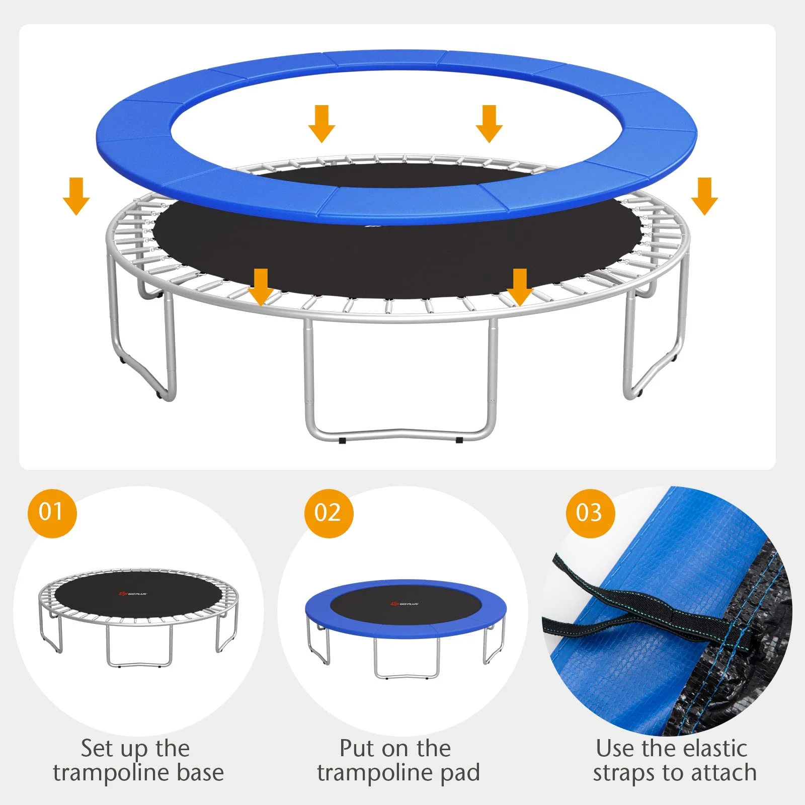 Goplus Trampoline Replacement Pad, 16FT 15FT 14FT 12FT 10FT 8FT Trampoline Spring Cover - Image 4