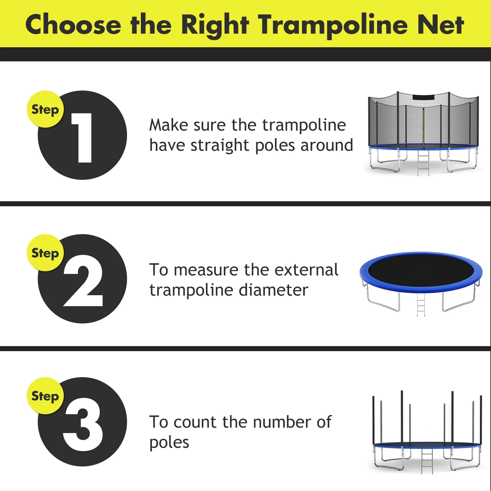 Goplus Trampoline Safety Net for 8FT 10FT 12FT 14FT 15FT 16FT Round Frame Trampoline, Replacement Enclosure Net - Image 3