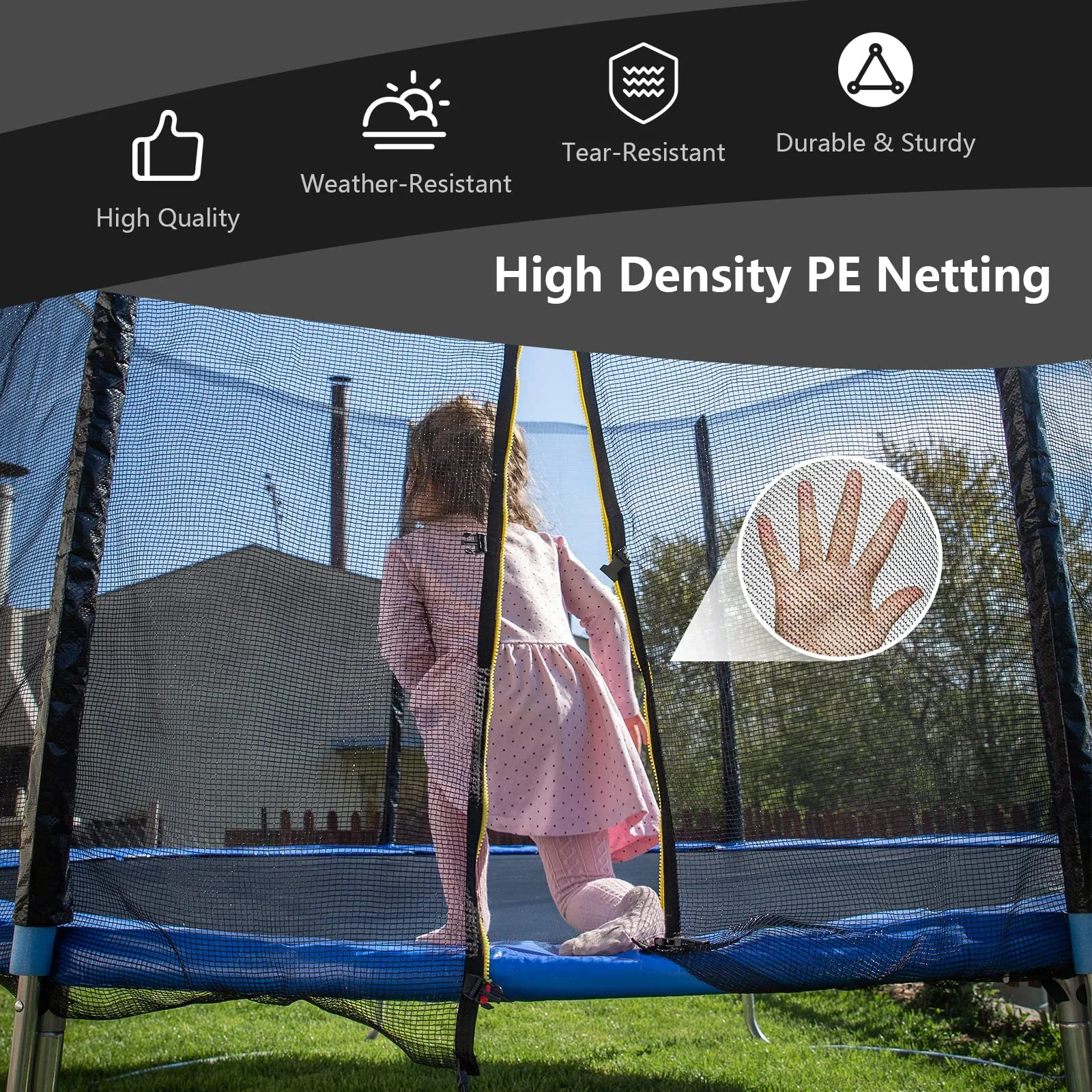 Goplus Trampoline Safety Net for 8FT 10FT 12FT 14FT 15FT 16FT Round Frame Trampoline, Replacement Enclosure Net - Image 8