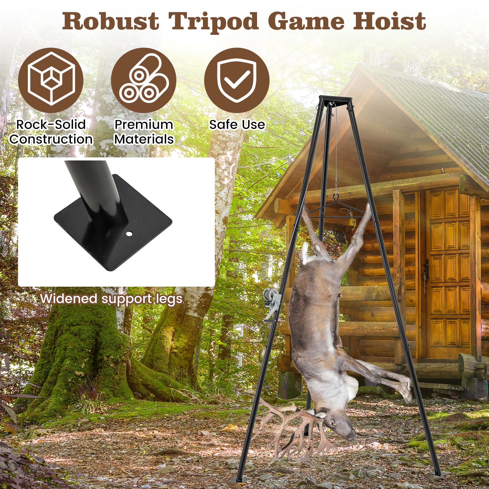 Goplus Tripod Game Hoist, 600 LBS Capacity Hunting Deer Stand with Adjustable Gambrel, Lifting Winch - Image 4