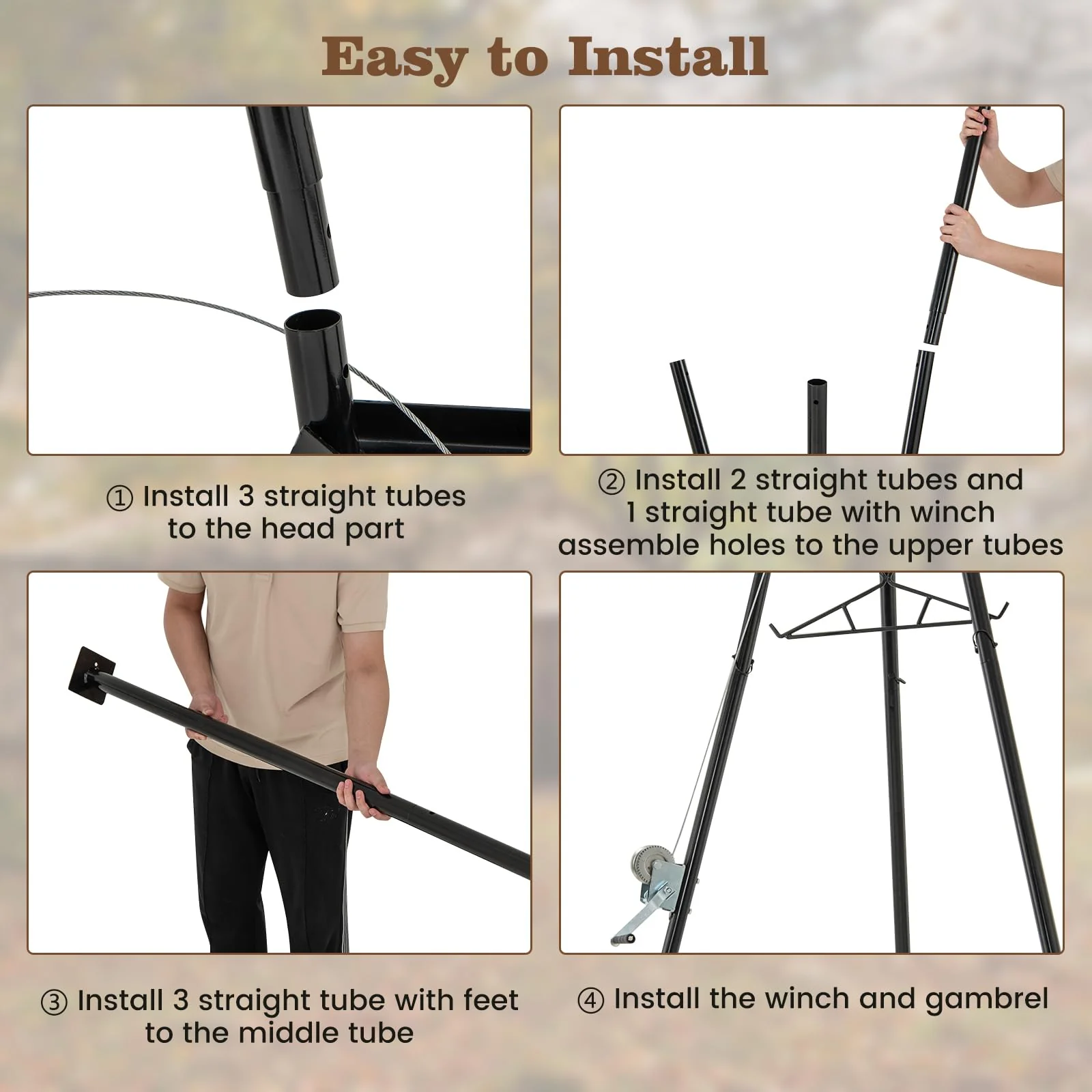 Goplus Tripod Game Hoist, 600 LBS Capacity Hunting Deer Stand with Adjustable Gambrel, Lifting Winch - Image 8