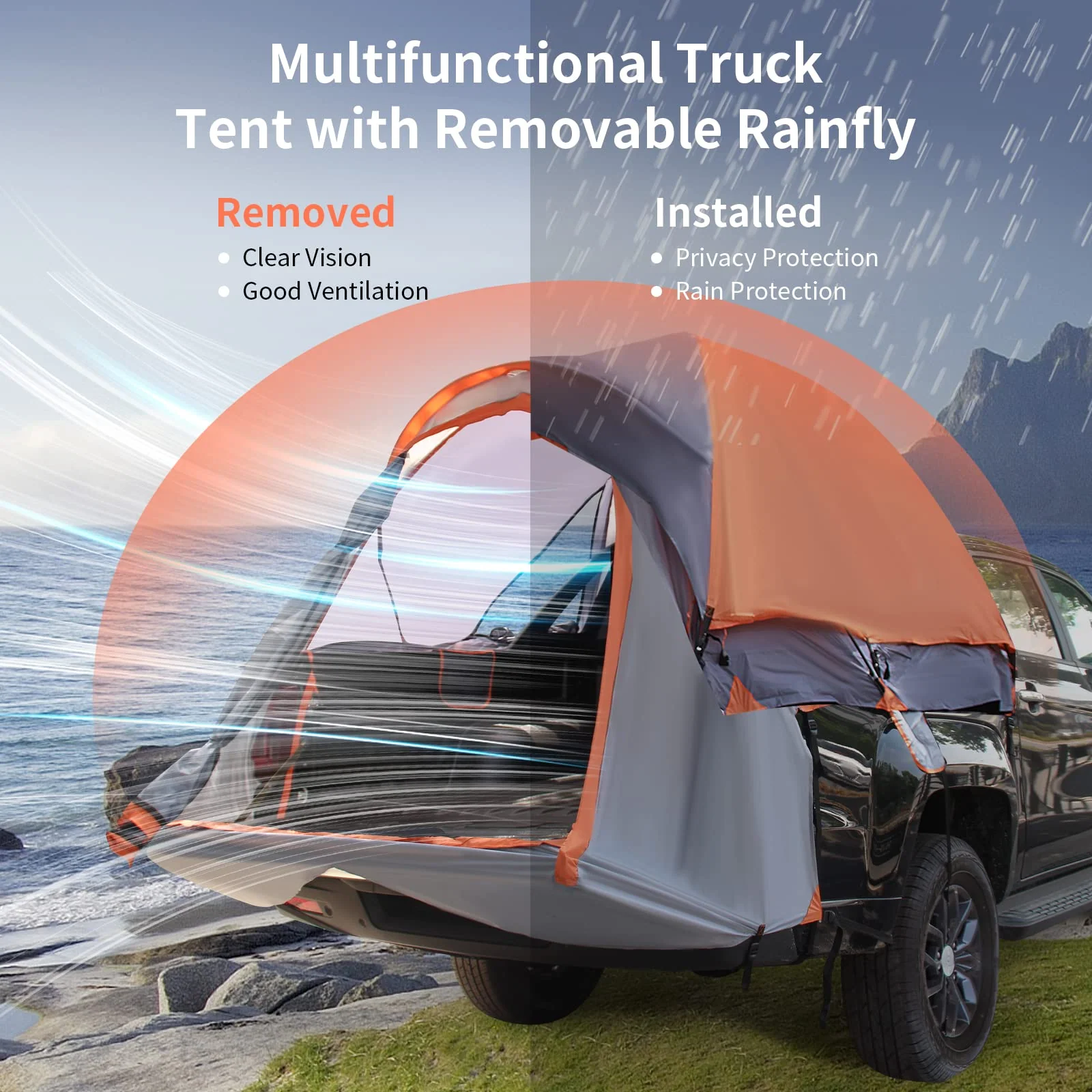 Goplus Truck Bed Tent, Waterproof PU2000mm Pickup Truck Tent for 2 Person with Removable Rainfly - Image 3