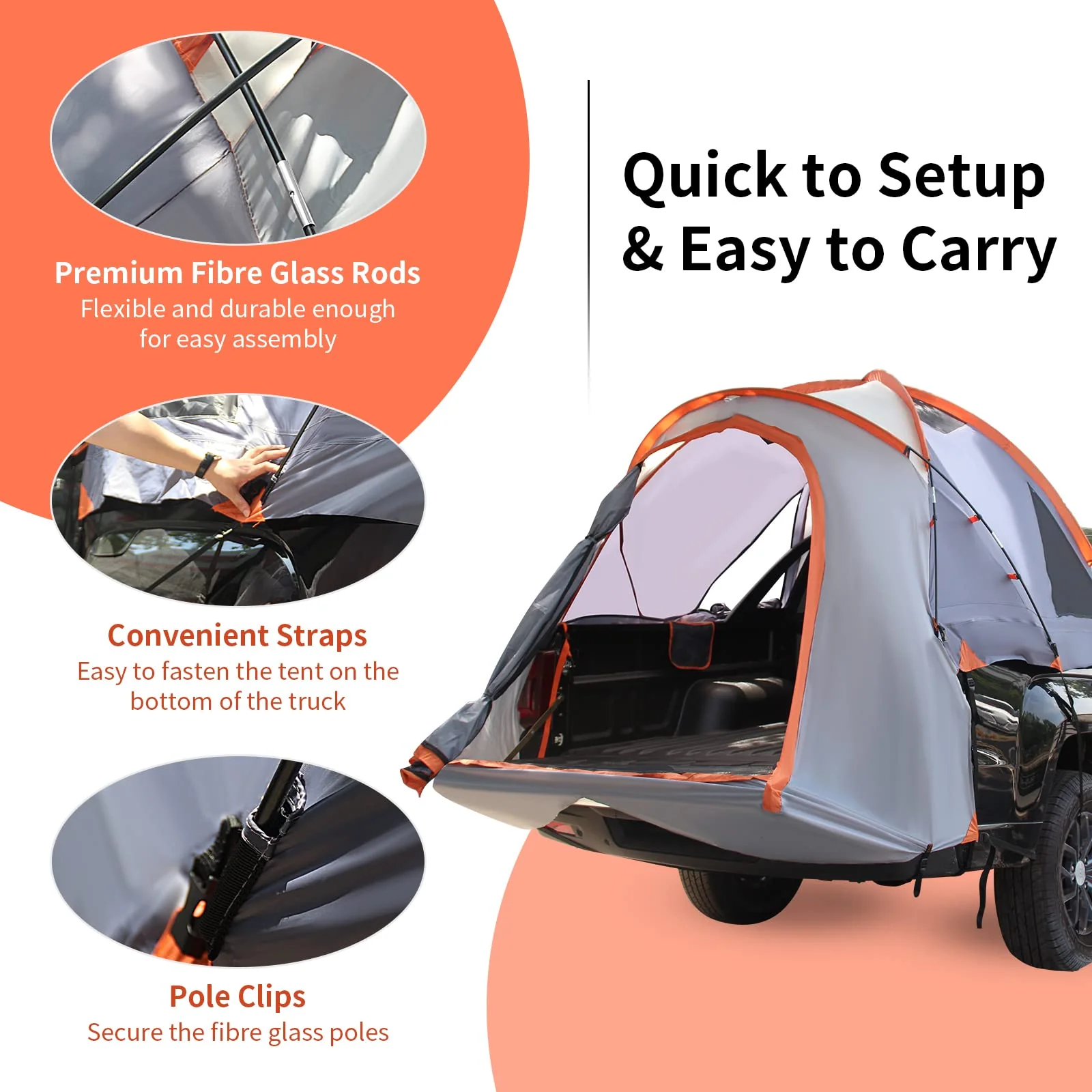 Goplus Truck Bed Tent, Waterproof PU2000mm Pickup Truck Tent for 2 Person with Removable Rainfly - Image 9