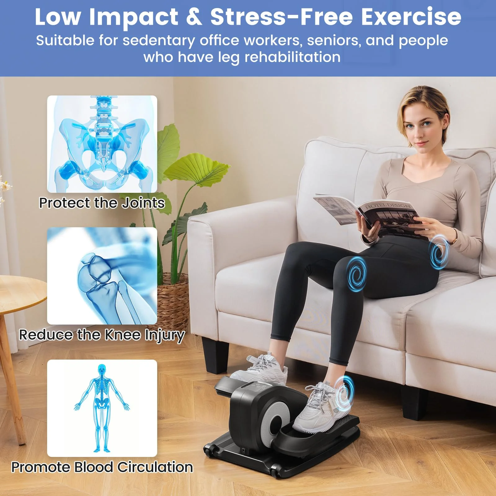 Goplus Under Desk Elliptical Machine, Electric Seated Pedal Exerciser with LED Display Monitor - Image 8