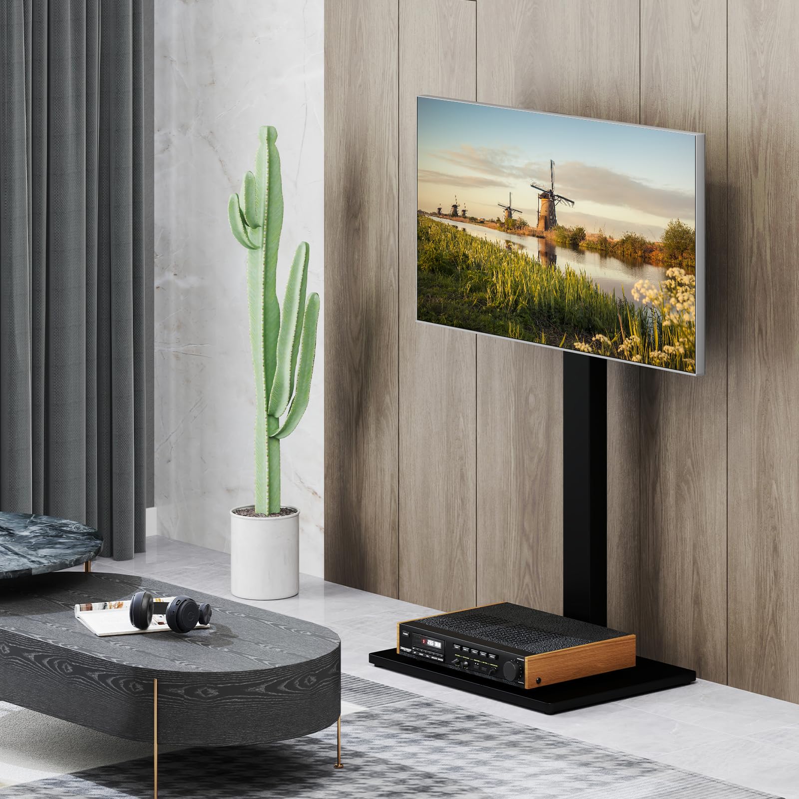 Goplus Universal TV Stand Table Top for 32-70 Inch TVs up to 110 lbs, Height Adjustable TV Mount Stand/Base with AV Shelf - Image 2