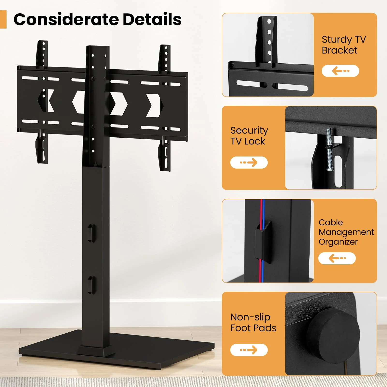 Goplus Universal TV Stand Table Top for 32-70 Inch TVs up to 110 lbs, Height Adjustable TV Mount Stand/Base with AV Shelf - Image 7