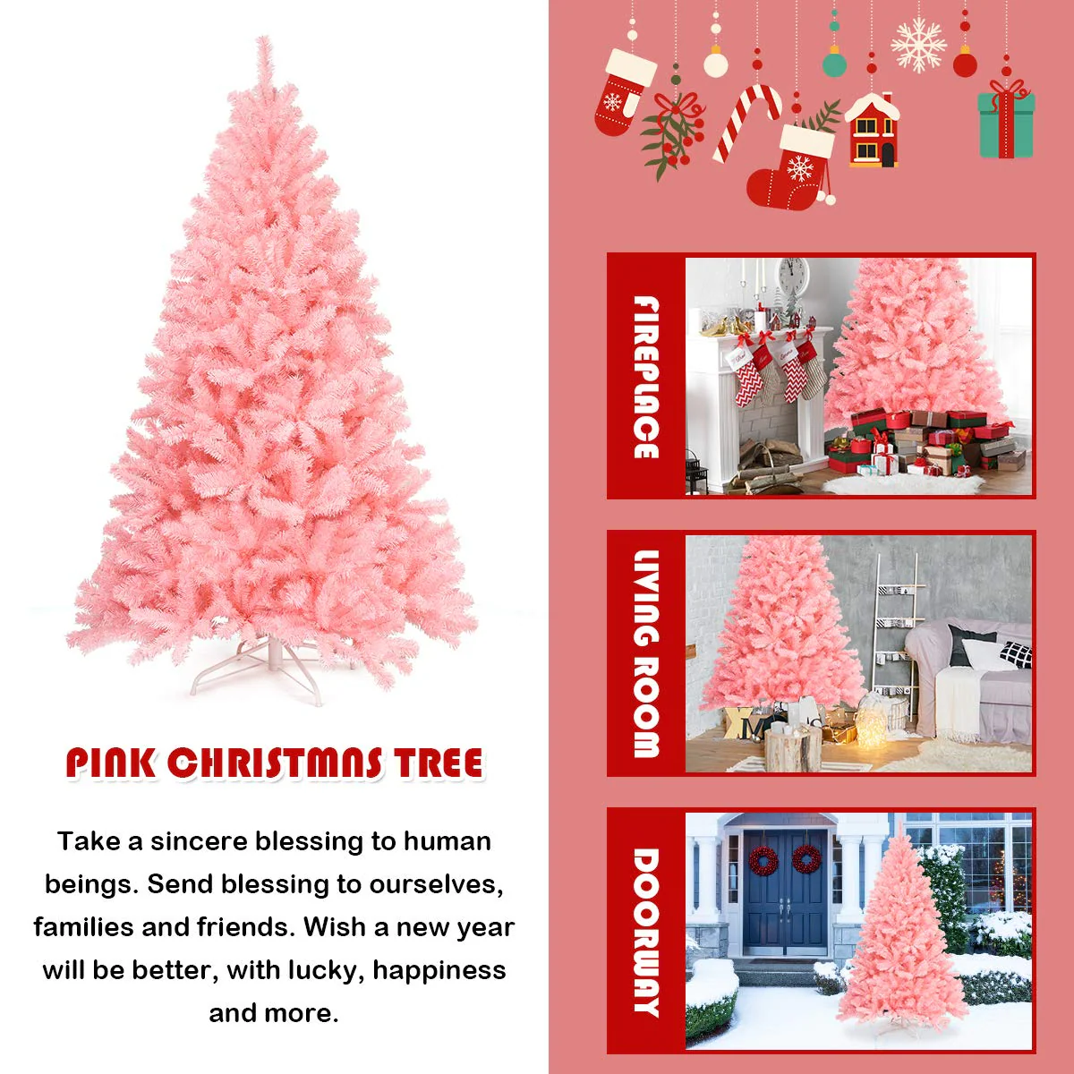 Goplus Unlit Artificial Christmas Tree, 100% New PVC Material, Xmas Tree for Indoor and Outdoor Decoration - Image 3