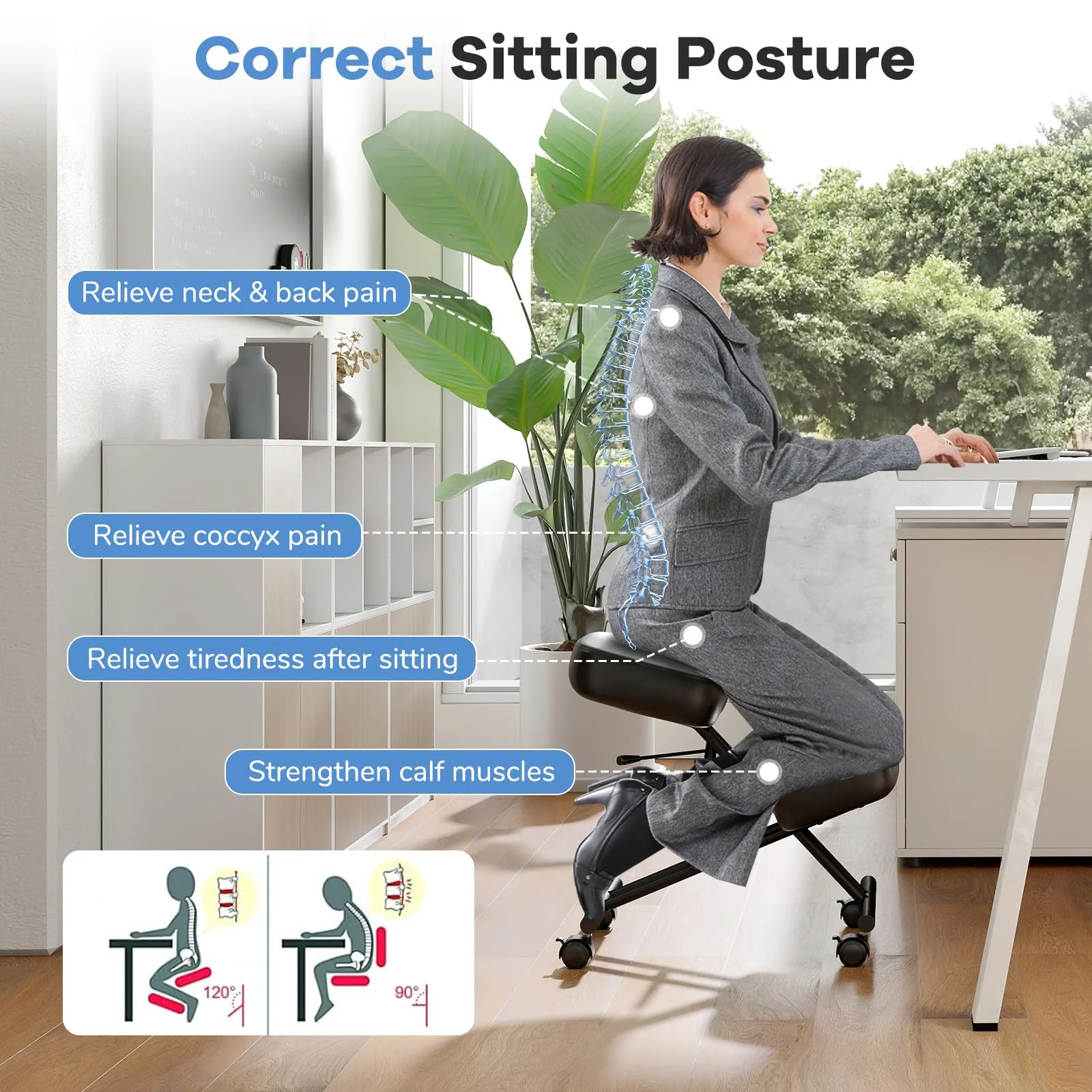 Goplus Upholstered Kneeling Chair with 4 Lockable Universal Wheels - Image 4