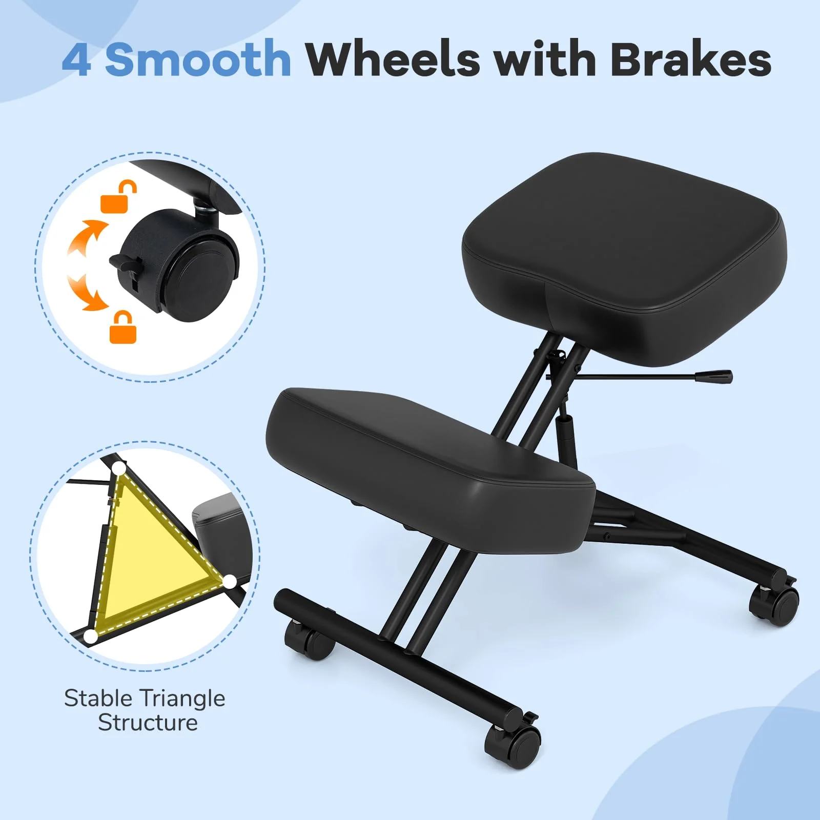 Goplus Upholstered Kneeling Chair with 4 Lockable Universal Wheels - Image 5
