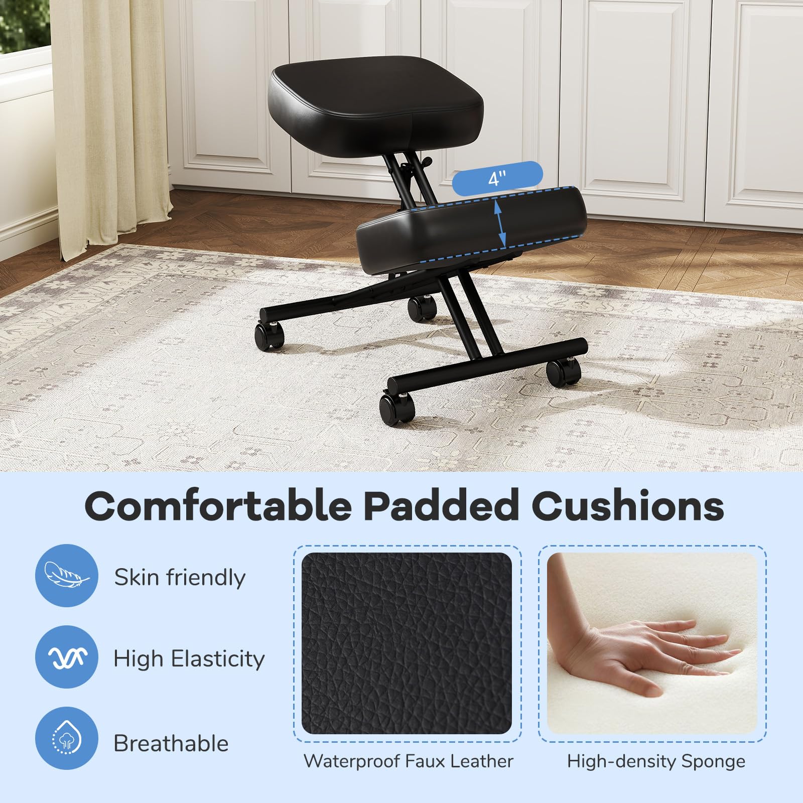 Goplus Upholstered Kneeling Chair with 4 Lockable Universal Wheels - Image 6