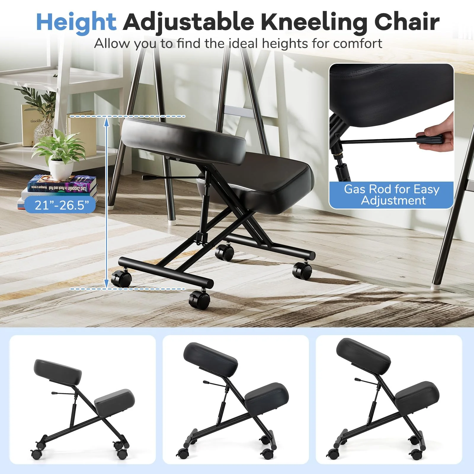 Goplus Upholstered Kneeling Chair with 4 Lockable Universal Wheels - Image 7