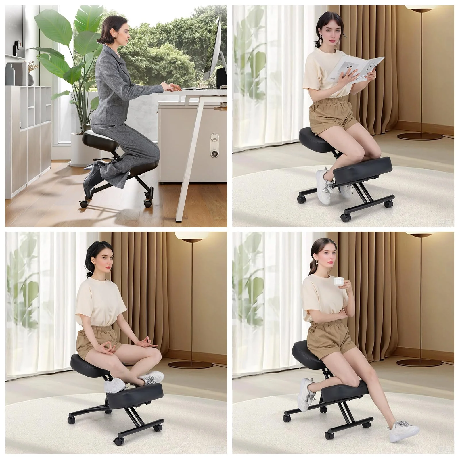 Goplus Upholstered Kneeling Chair with 4 Lockable Universal Wheels - Image 8
