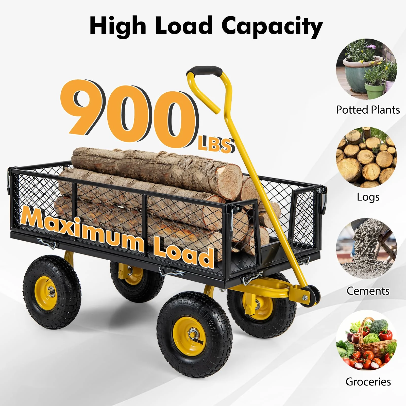 Goplus Utility Garden Wagon, Outdoor Platform Cart w/4 Removable Side Panels, 900 LBS Load Capacity (43” x 21” x 36”) - Image 2