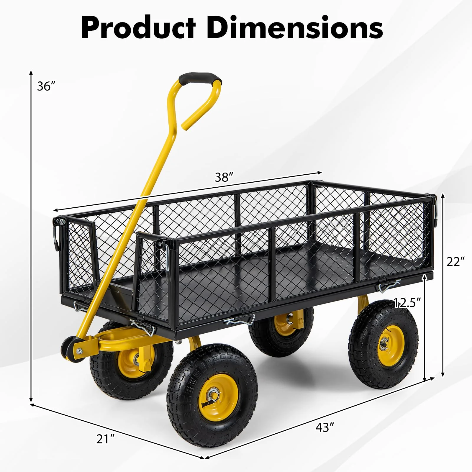 Goplus Utility Garden Wagon, Outdoor Platform Cart w/4 Removable Side Panels, 900 LBS Load Capacity (43” x 21” x 36”) - Image 5