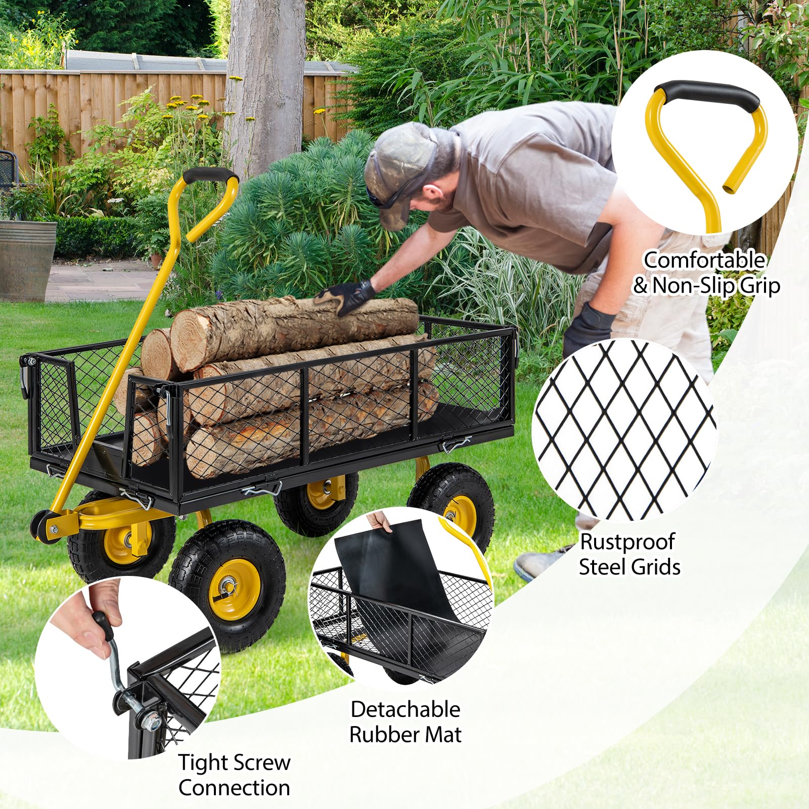 Goplus Utility Garden Wagon, Outdoor Platform Cart w/4 Removable Side Panels, 900 LBS Load Capacity (43” x 21” x 36”) - Image 6