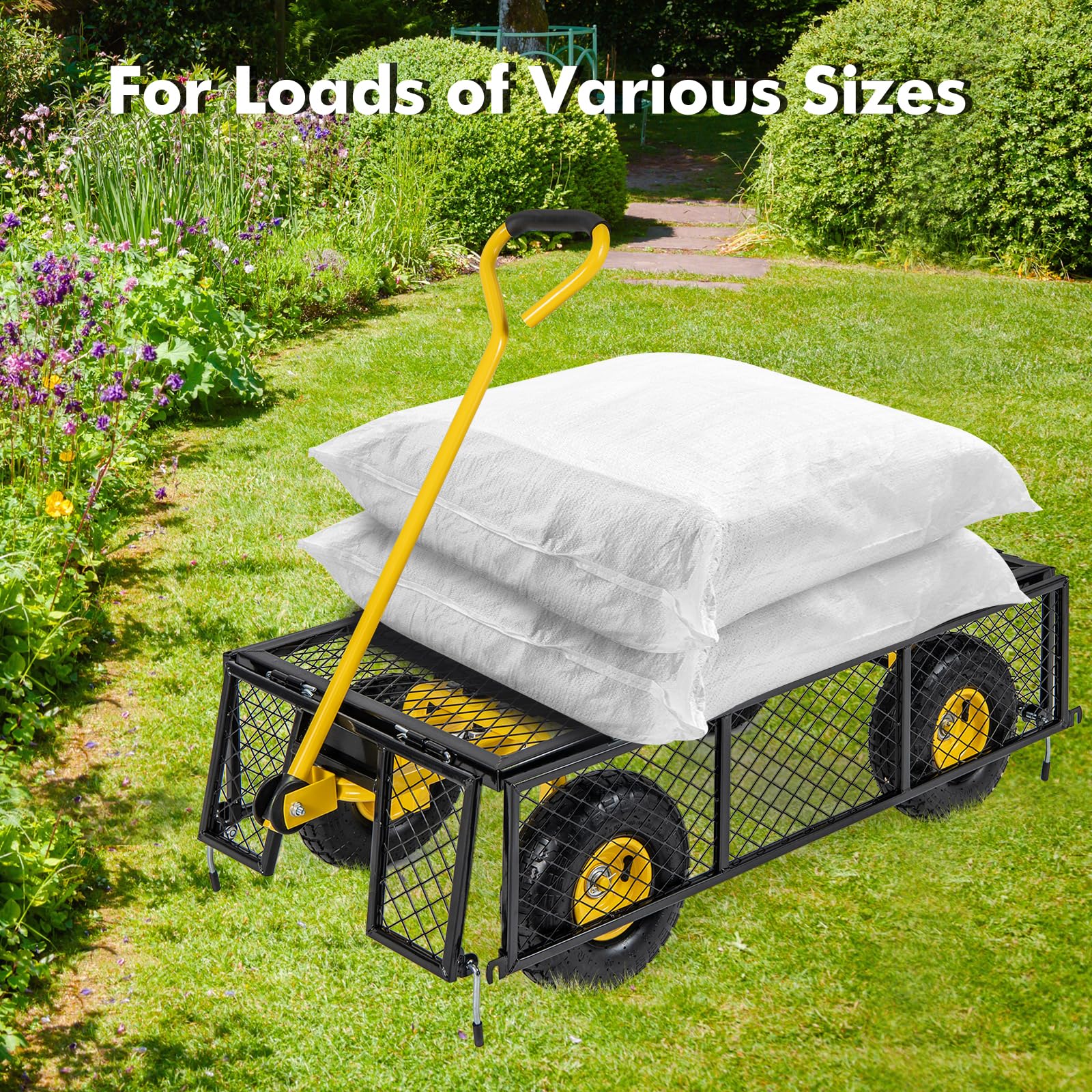 Goplus Utility Garden Wagon, Outdoor Platform Cart w/4 Removable Side Panels, 900 LBS Load Capacity (43” x 21” x 36”) - Image 7