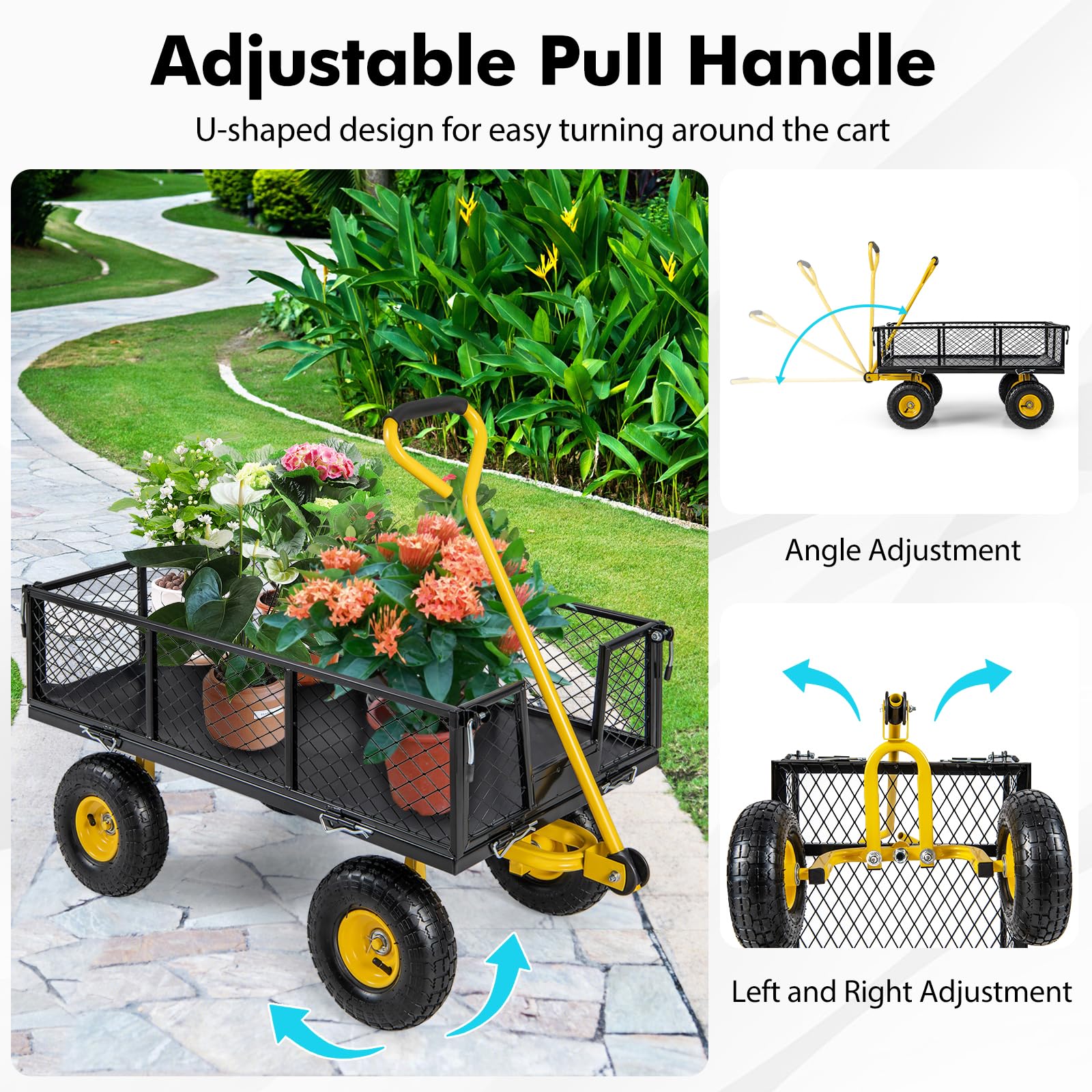 Goplus Utility Garden Wagon, Outdoor Platform Cart w/4 Removable Side Panels, 900 LBS Load Capacity (43” x 21” x 36”) - Image 9
