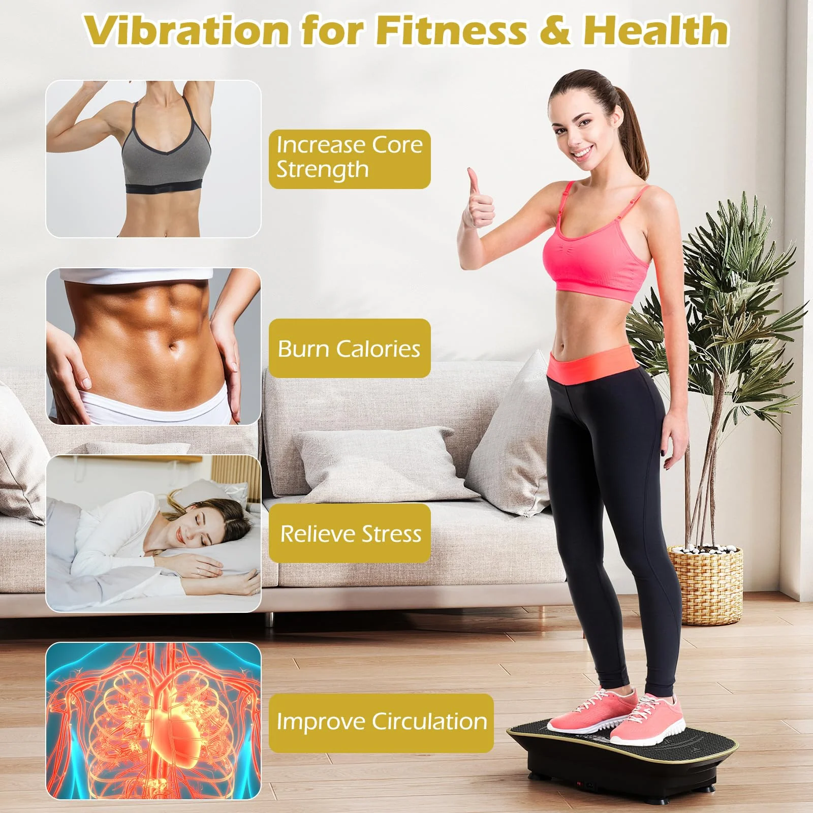 Goplus Vibration Plate Exercise Machine, Vibrating Platform for Lymphatic Drainage, Weight Loss - Image 15