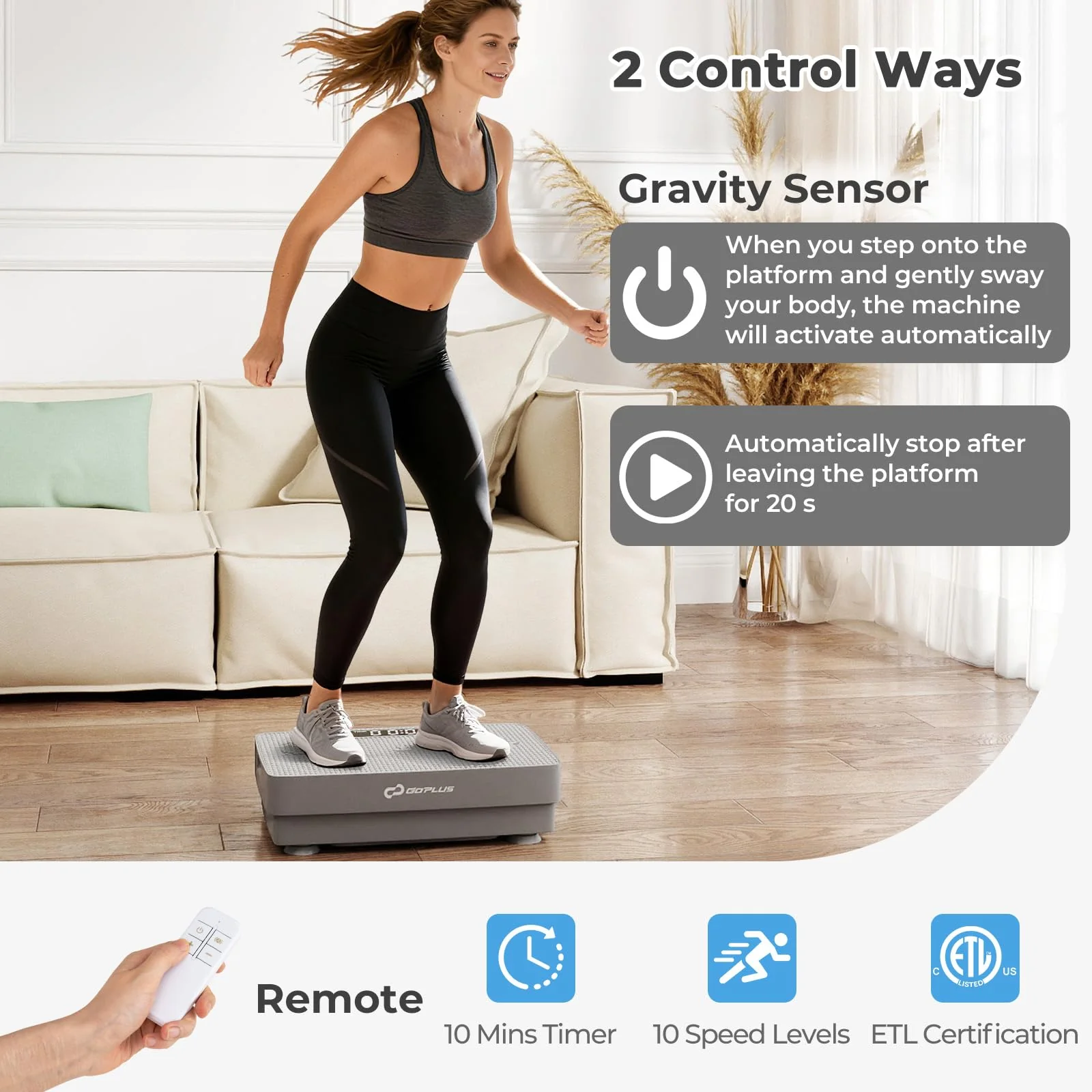 Goplus Vibration Plate Exercise Machine, Vibrating Platform w/ Gravity Sensor, Remote Control - Image 3