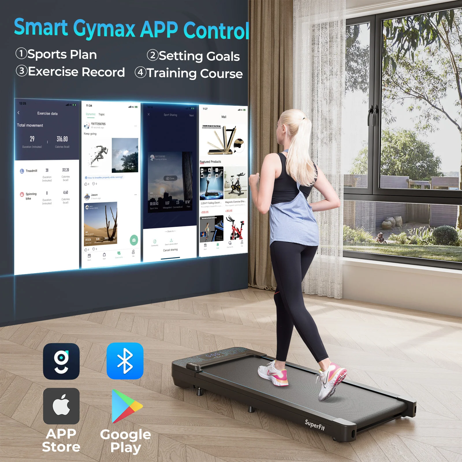 Goplus Walking Pad, 300 LBS Capacity Under Desk Treadmill with Remote & APP Control and LED Display, Portable Treadmills for Home Small, Office - Image 9