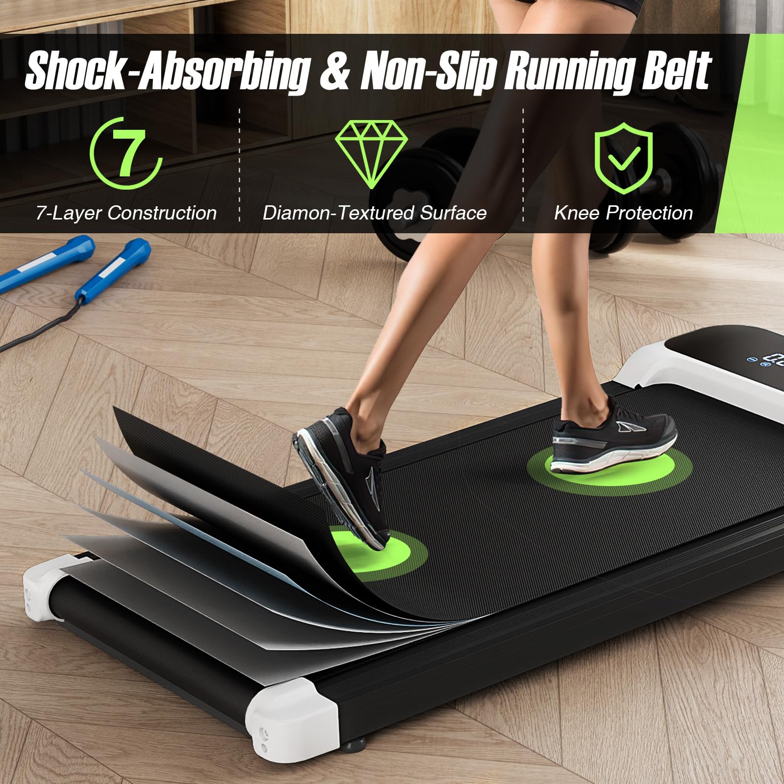 Goplus Walking Pad, Under Desk Treadmill with Remote Control & LED Display, 3 Countdown Modes - Image 6