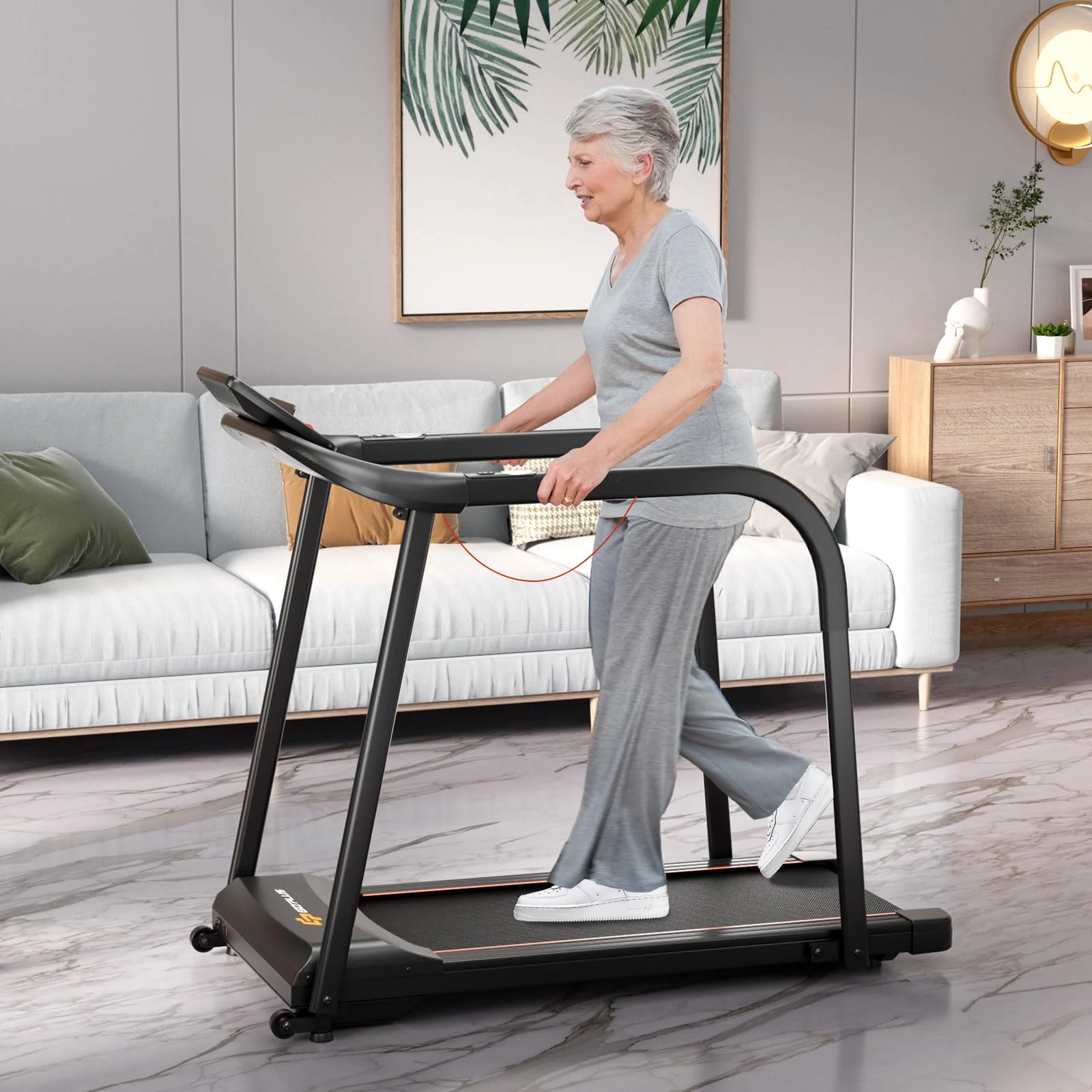 Goplus Walking Treadmill for Senior with Long Handrail, 300 lbs Capacity, Recovery Fitness Exercise Machine for Home with Pulse Sensors - Image 2