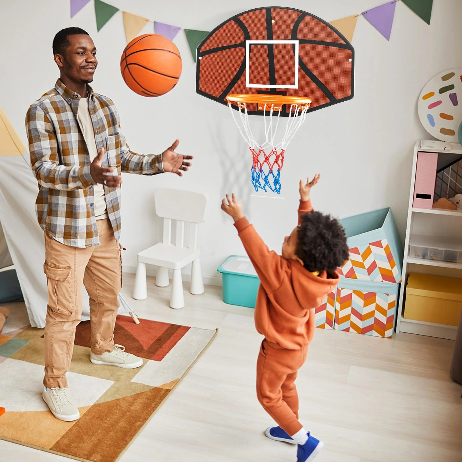 Goplus Wall Mount Basketball Hoop, 26" x 17.5" Indoor Outdoor Basketball Games w/Large Shatter-Proof Backboard - Image 2
