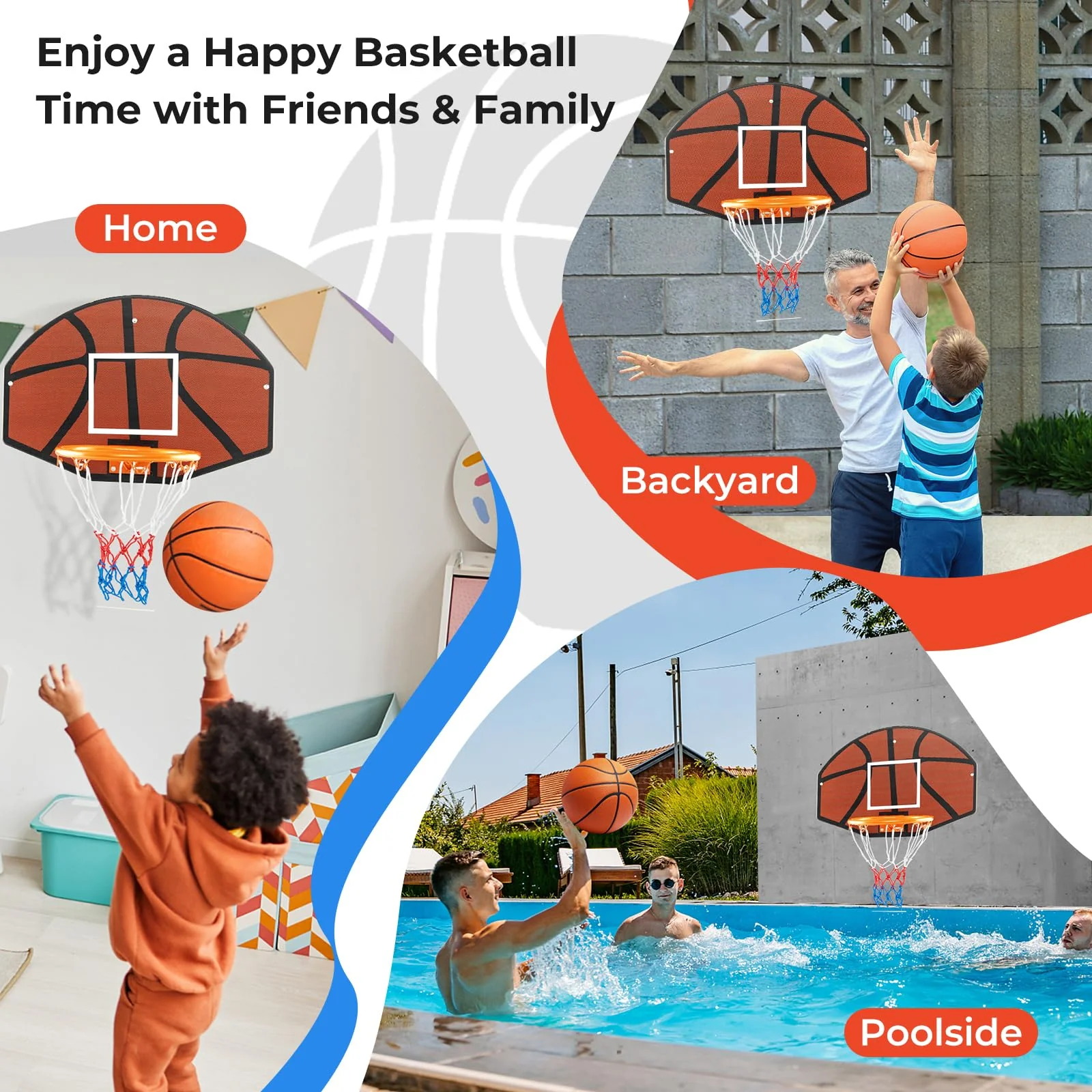 Goplus Wall Mount Basketball Hoop, 26" x 17.5" Indoor Outdoor Basketball Games w/Large Shatter-Proof Backboard - Image 3
