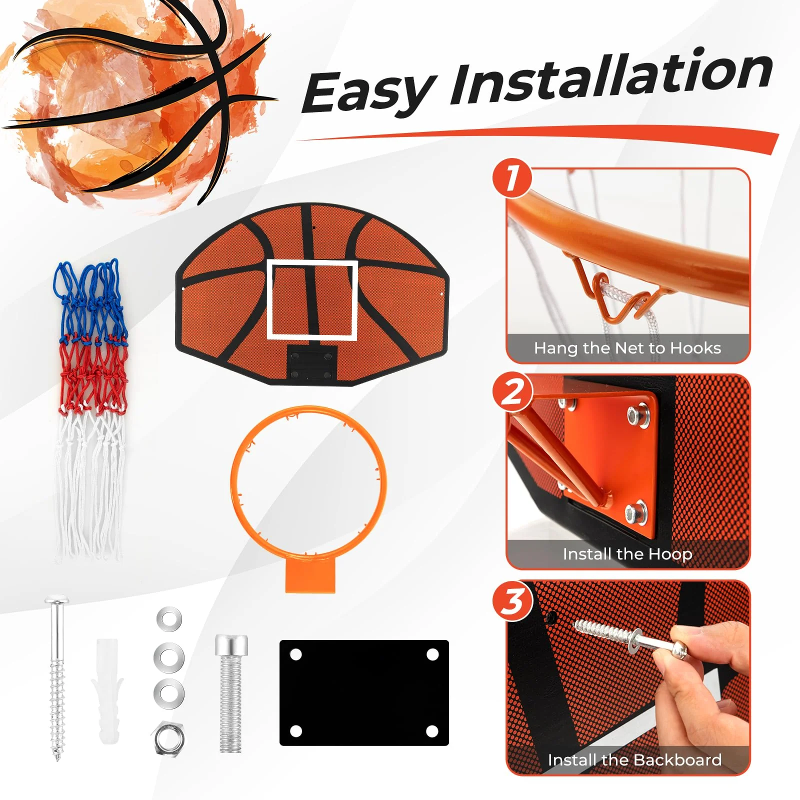 Goplus Wall Mount Basketball Hoop, 26" x 17.5" Indoor Outdoor Basketball Games w/Large Shatter-Proof Backboard - Image 4
