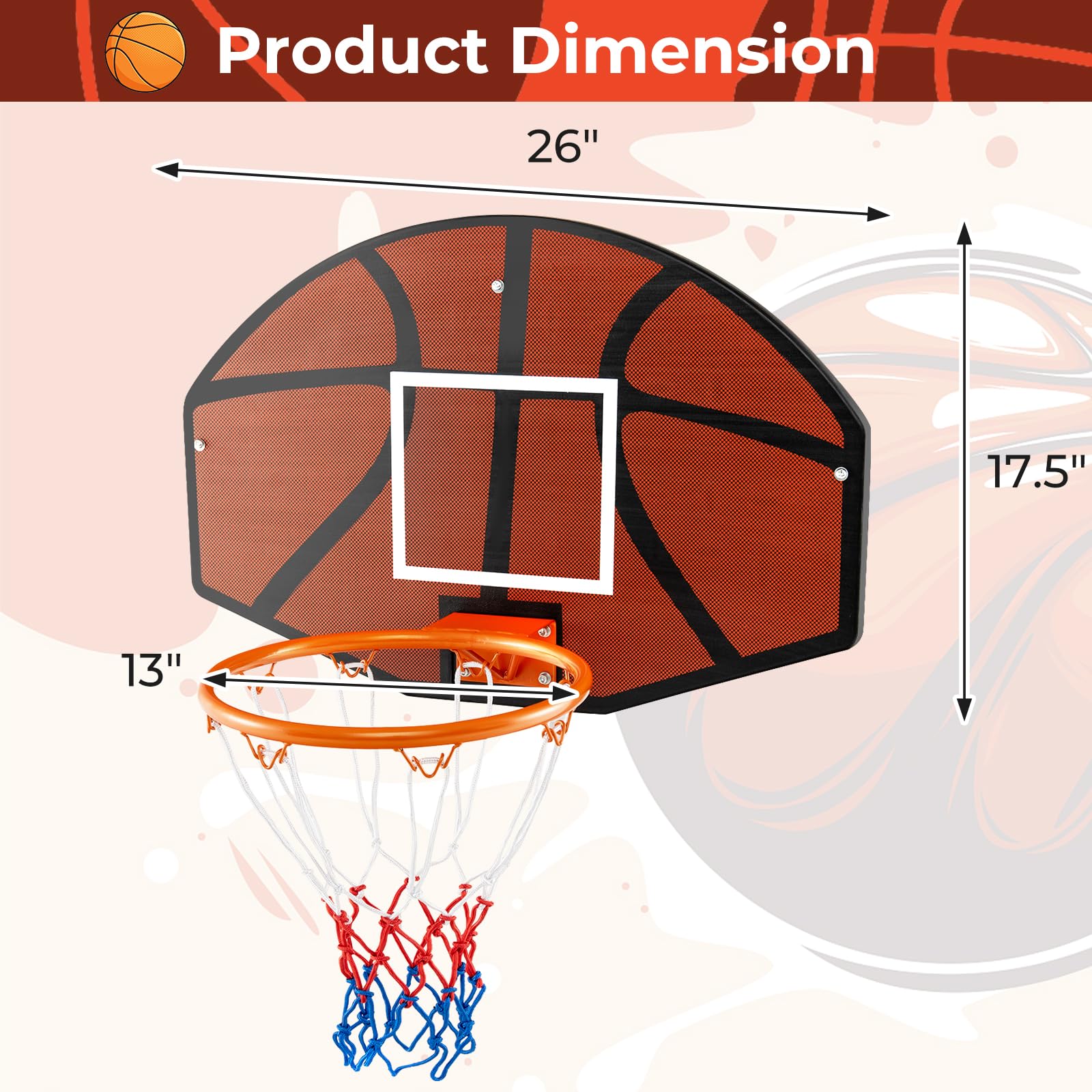 Goplus Wall Mount Basketball Hoop, 26" x 17.5" Indoor Outdoor Basketball Games w/Large Shatter-Proof Backboard - Image 7