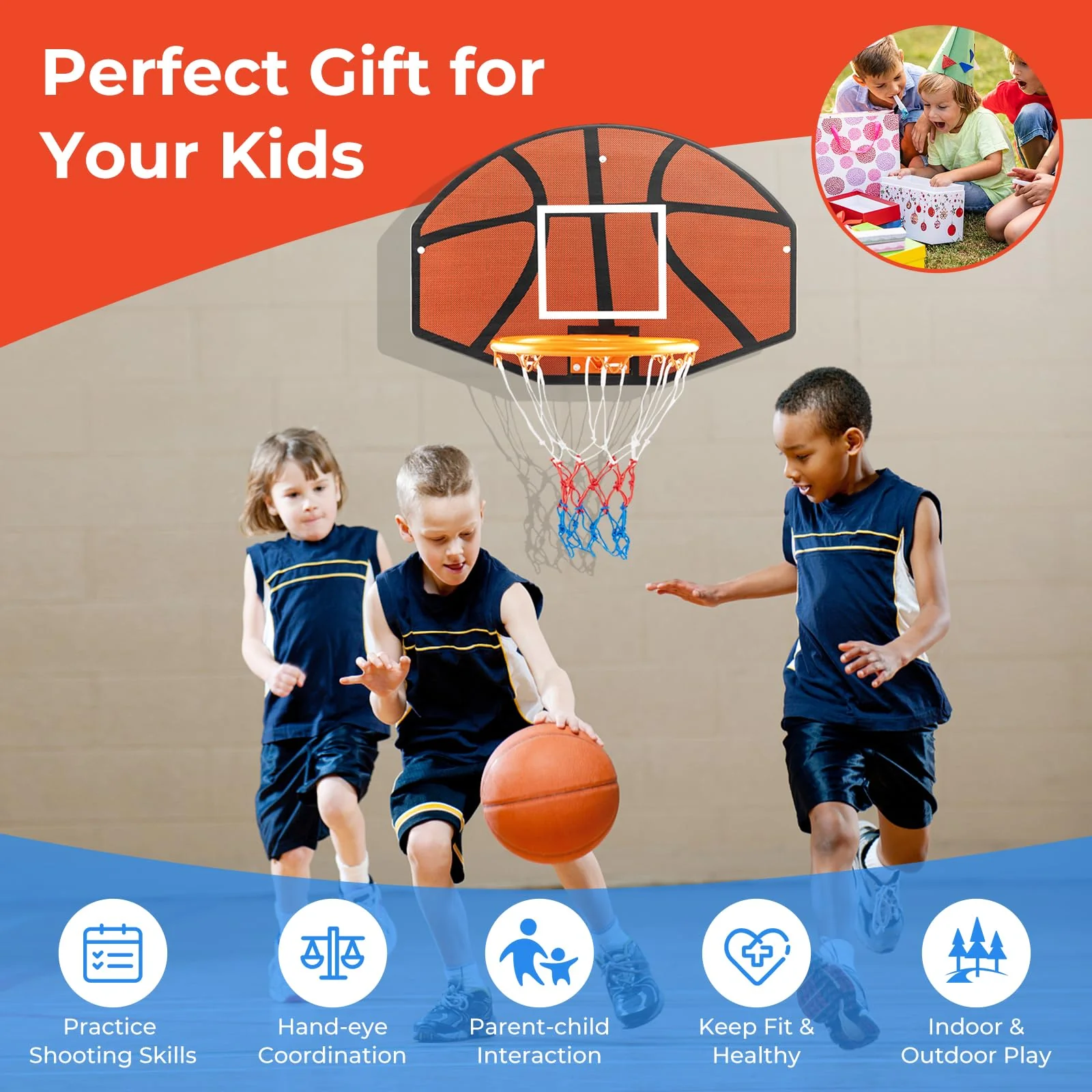 Goplus Wall Mount Basketball Hoop, 26" x 17.5" Indoor Outdoor Basketball Games w/Large Shatter-Proof Backboard - Image 8