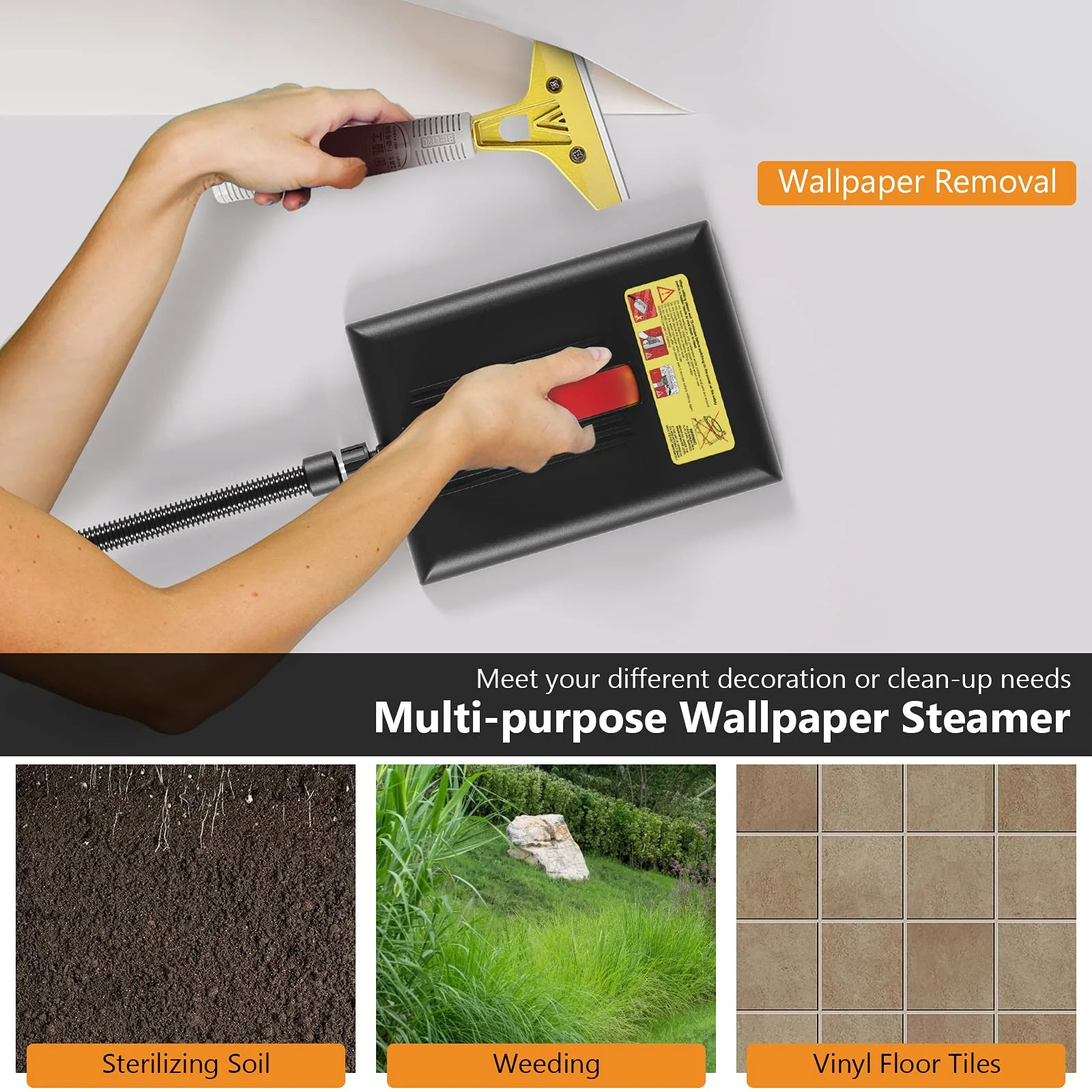 Goplus Wallpaper Steamer Chemical-Free Cleaner for Wallpaper Removal w/ 10FT Hose & Large Steam Plate - Image 5