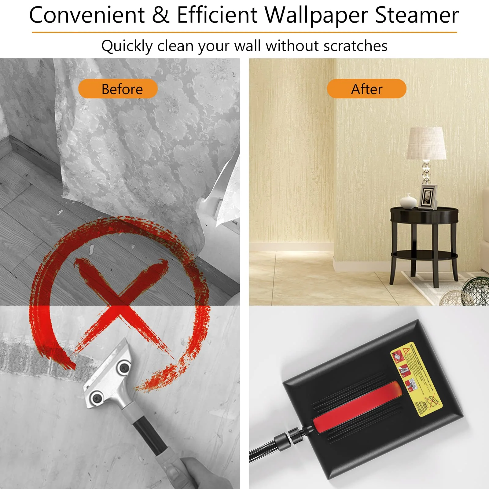 Goplus Wallpaper Steamer Chemical-Free Cleaner for Wallpaper Removal w/ 10FT Hose & Large Steam Plate - Image 6
