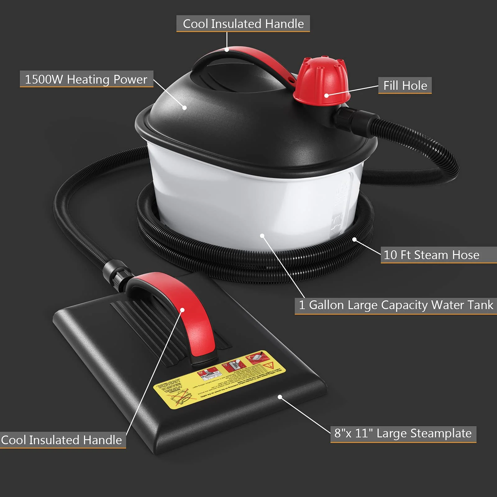 Goplus Wallpaper Steamer Chemical-Free Cleaner for Wallpaper Removal w/ 10FT Hose & Large Steam Plate - Image 7